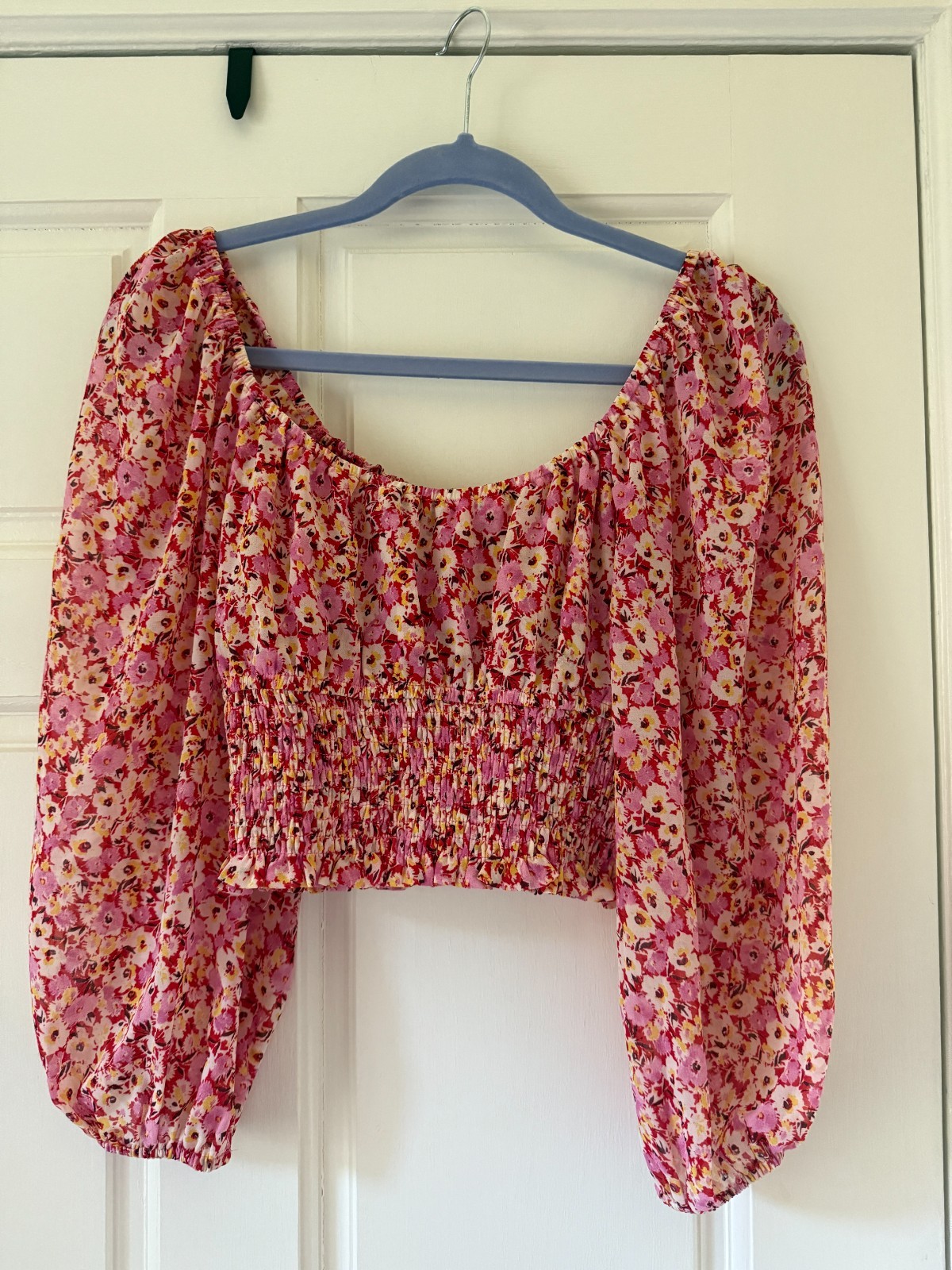 COTTON CANDY LA Pink and Yellow Floral Long Sleeve Crop Top, Small
