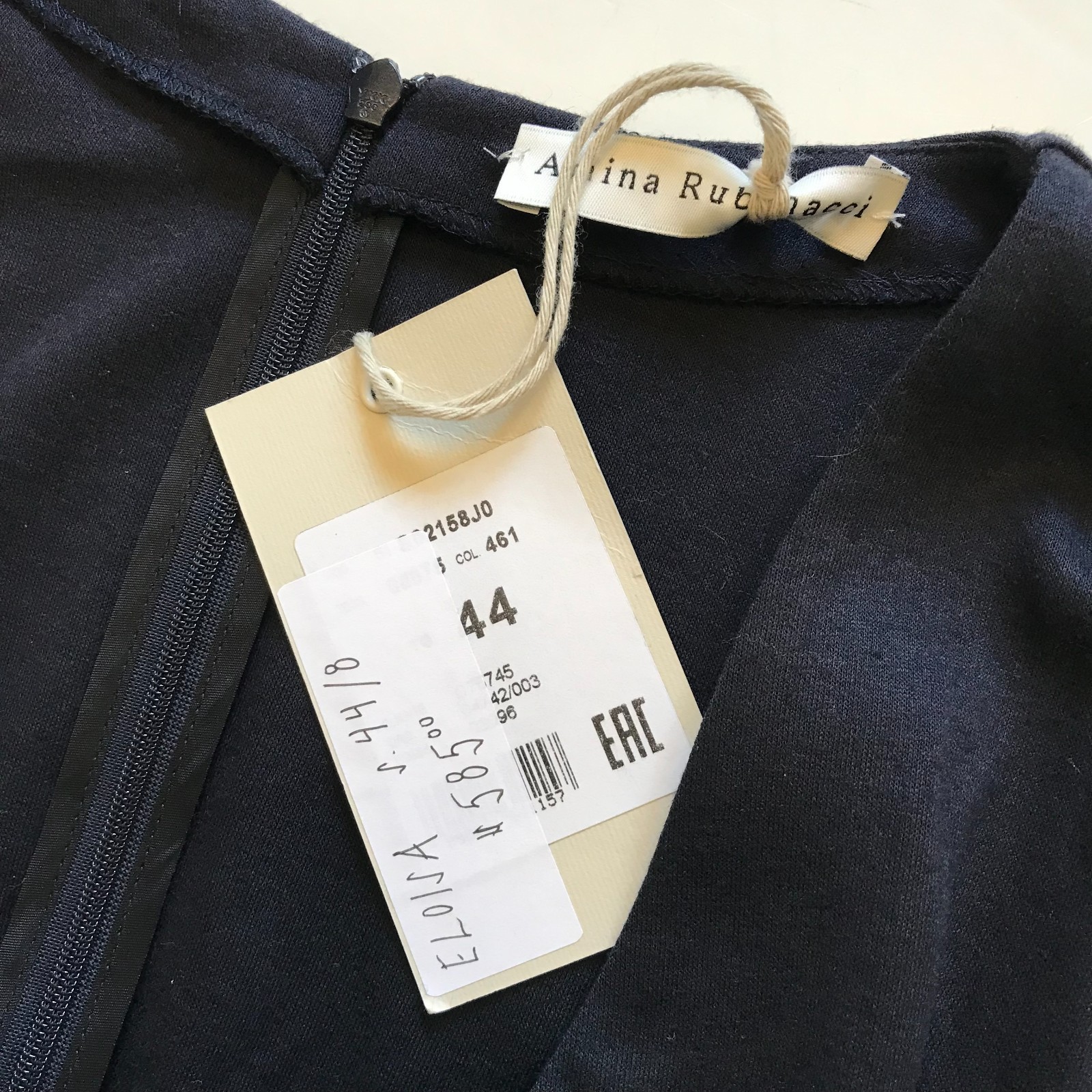 NWT Amina Rubinacci Eloisa Midi Dress Womens 44 8 Medium Navy Blue V-Neck NEW