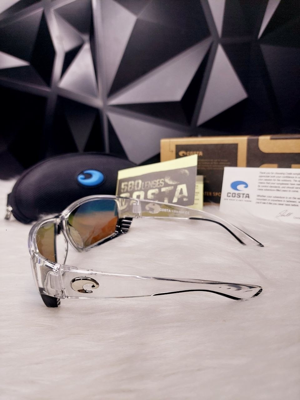 Costa Del Mar Polarized Sunglasses Clear Frame Blue Mirror 580P UV400 Fishing