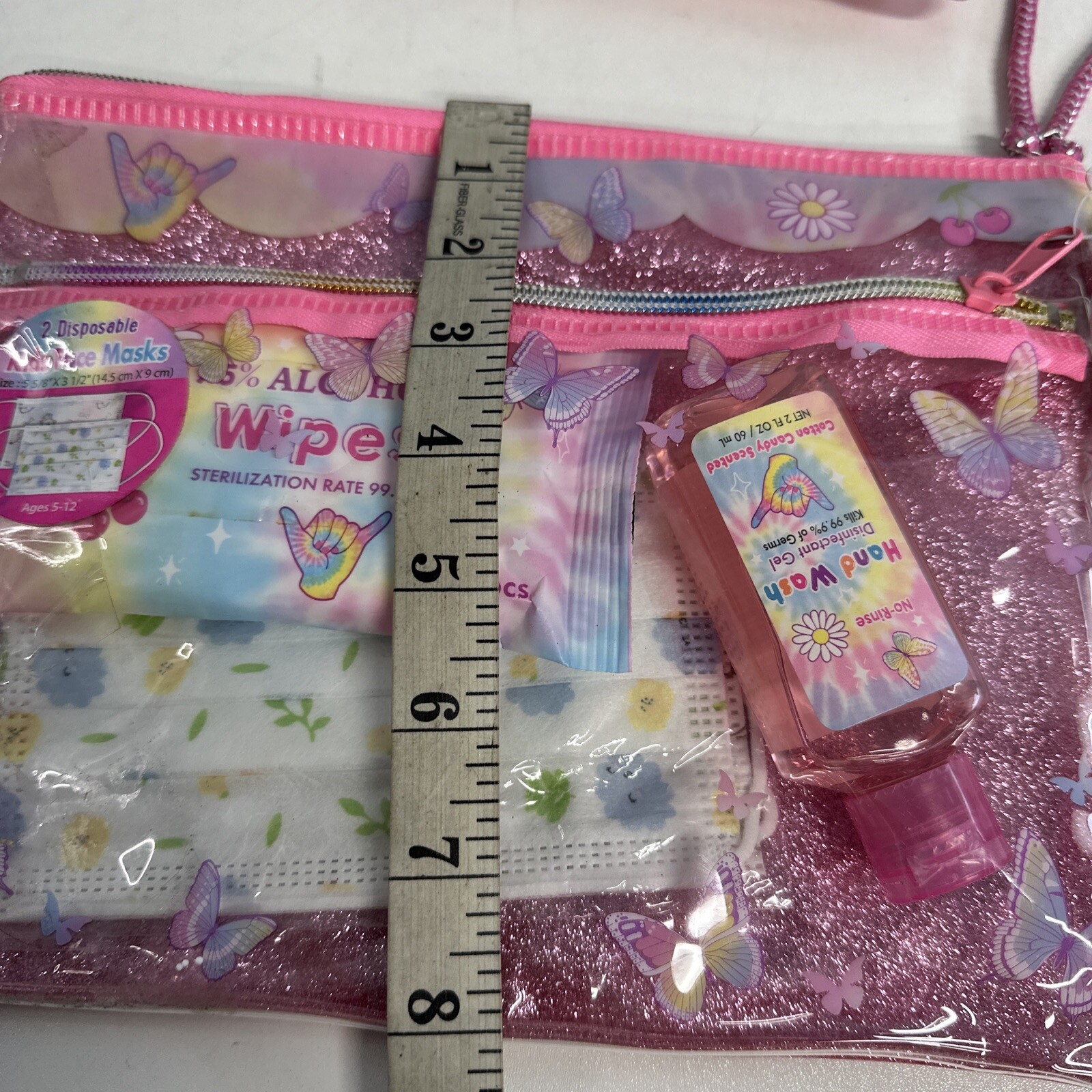 2-PACK Pink Pouches with Hand Wipes, Hand Wash, Face Masks Ages 5-12 Kids Pack