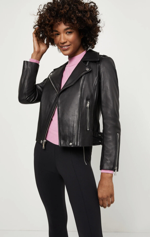 NWT BCBGeneration Women’s Black Leather Moto Zip Jacket $348 SZ S