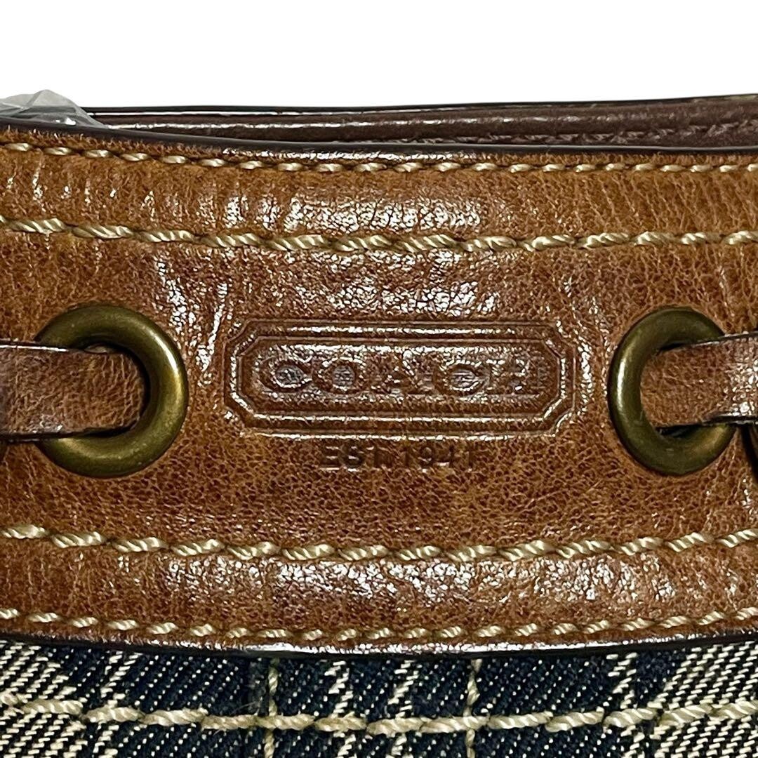 Coach Jackie 10405 Denim Canvas Shoulder Bag Blue Brown Gold Charm 8.7in