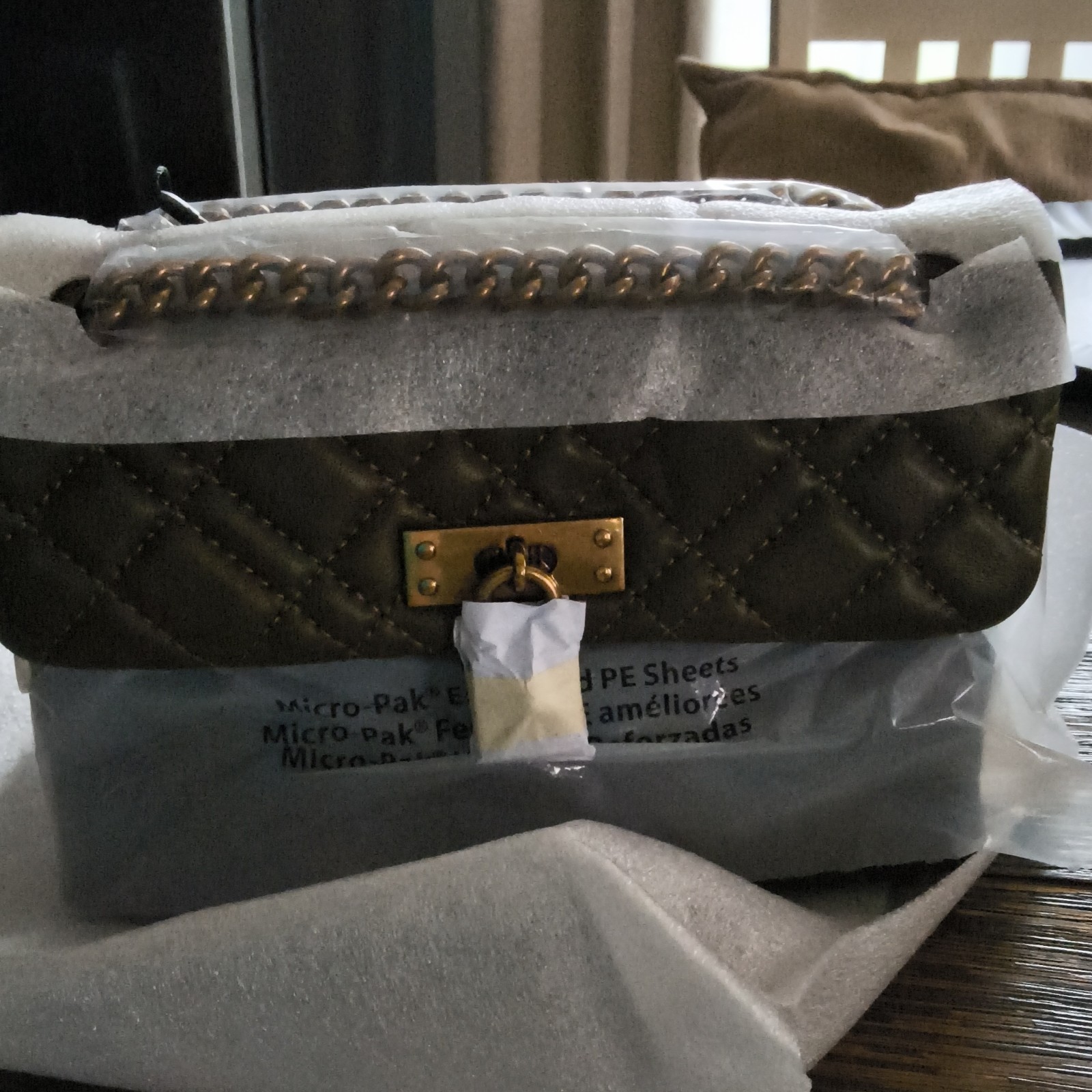 Kurt Geiger Green Quilted Small Shoulder Bag Gold Chain Strap Turn Lock