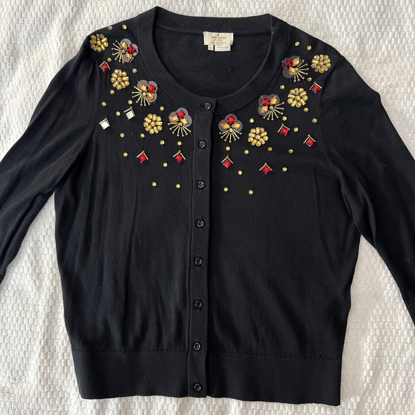 Kate Spade Sweater Womens Black Cardigan Beaded Holiday