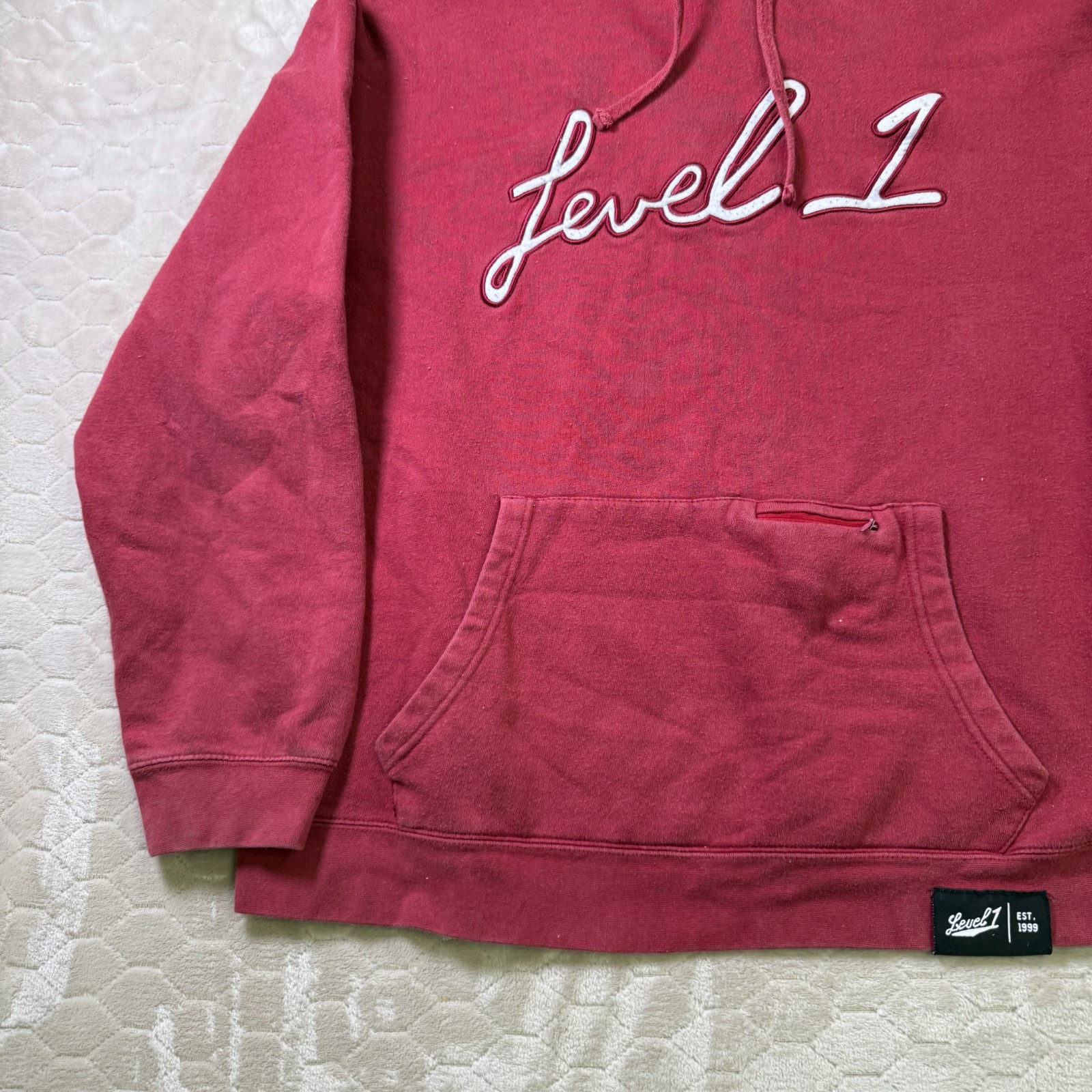 Level 1 Red Hoodie Sweatshirt Streetwear Pullover Sz XXL 5280 Series Faded Worn