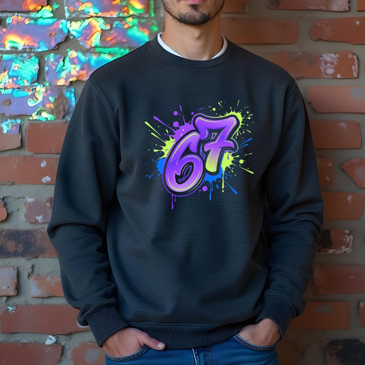 Bright 67 Graffiti Paint Slogan Unisex Sweatshirt Six Seven Graphic Jumper