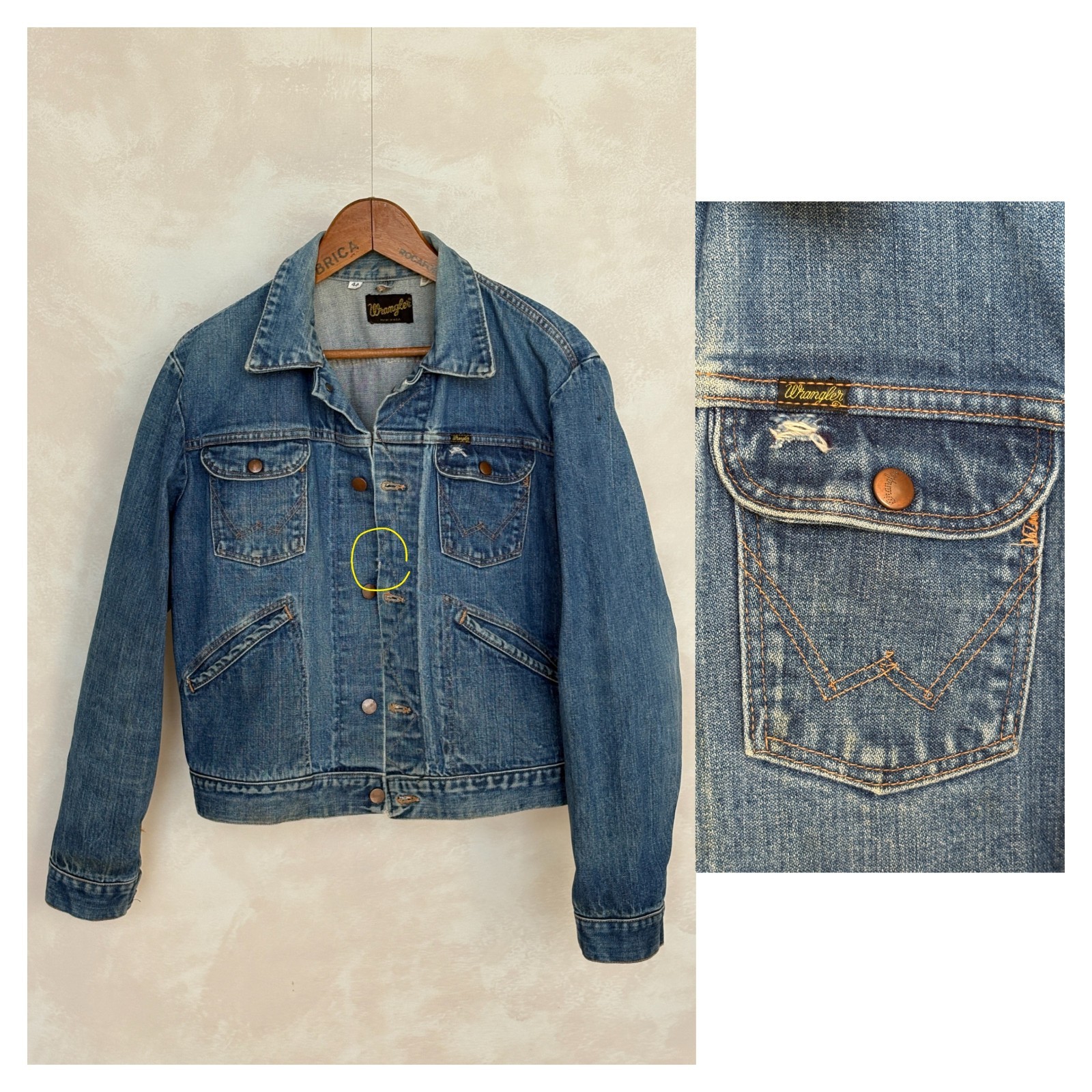 Size 44US / 54EU. Authentic 70s Maverick denim Jacket – Made in USA