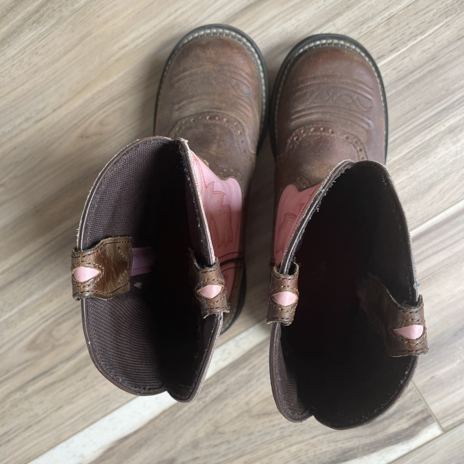 Justin Boots Women’s Western Leather Boots Brown Pink Embroidered L9901 Sz 8-1/2