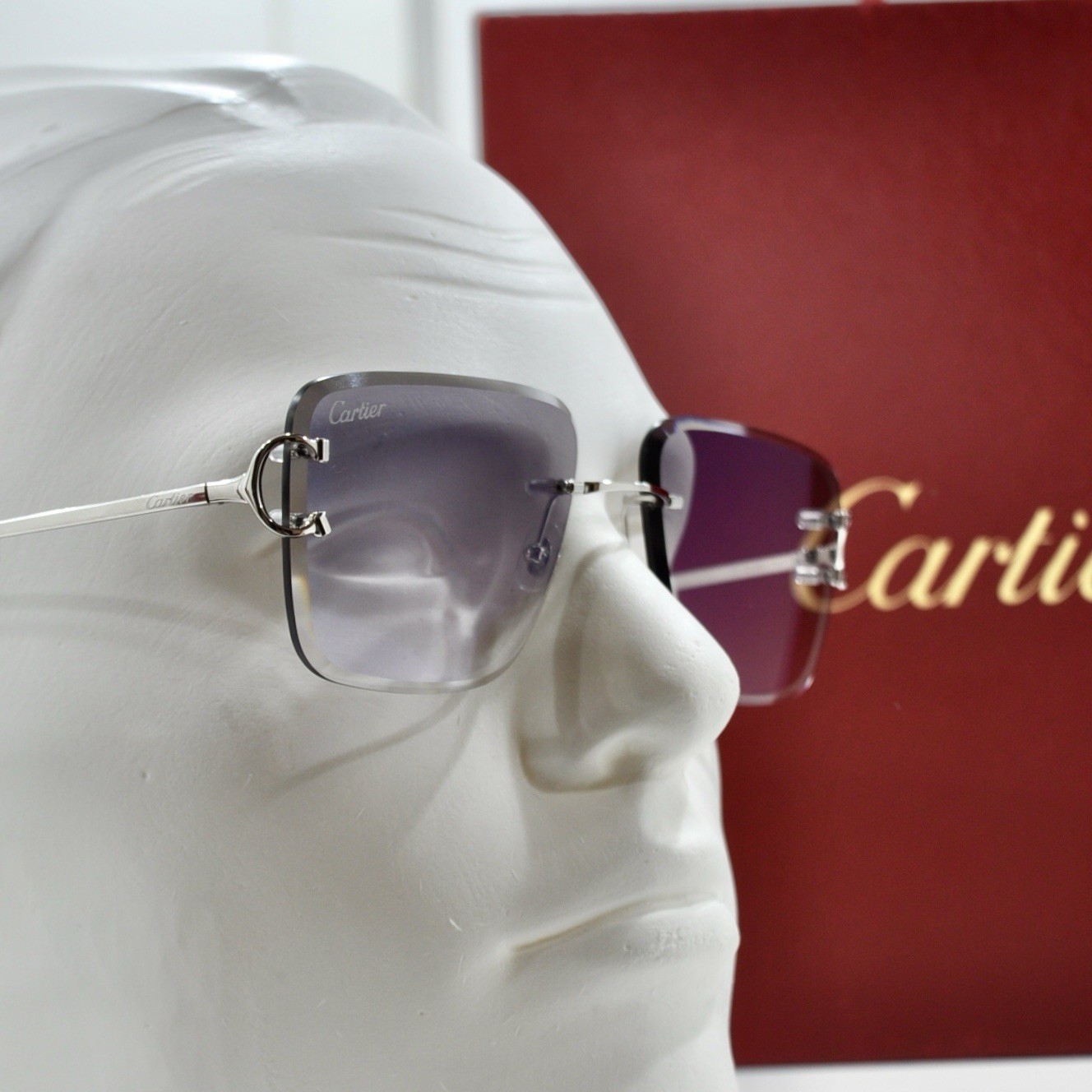 Cartier rimless sunglasses piccadilly glasses Diamond Cut BIG C silver Frame