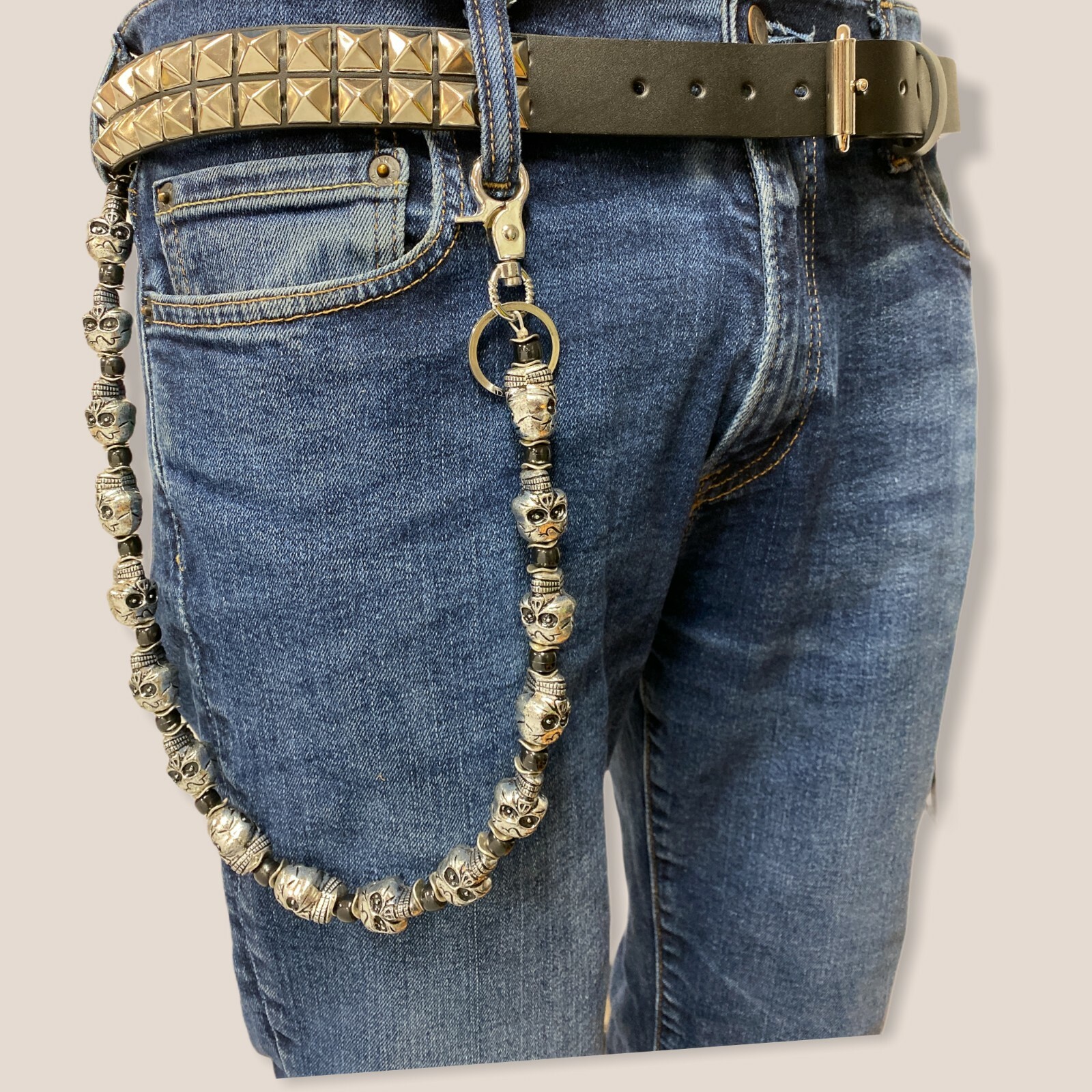 Double Row Steel Pyramid Stud Leather Belt Heavy Duty USA Made Punk Funk Plus
