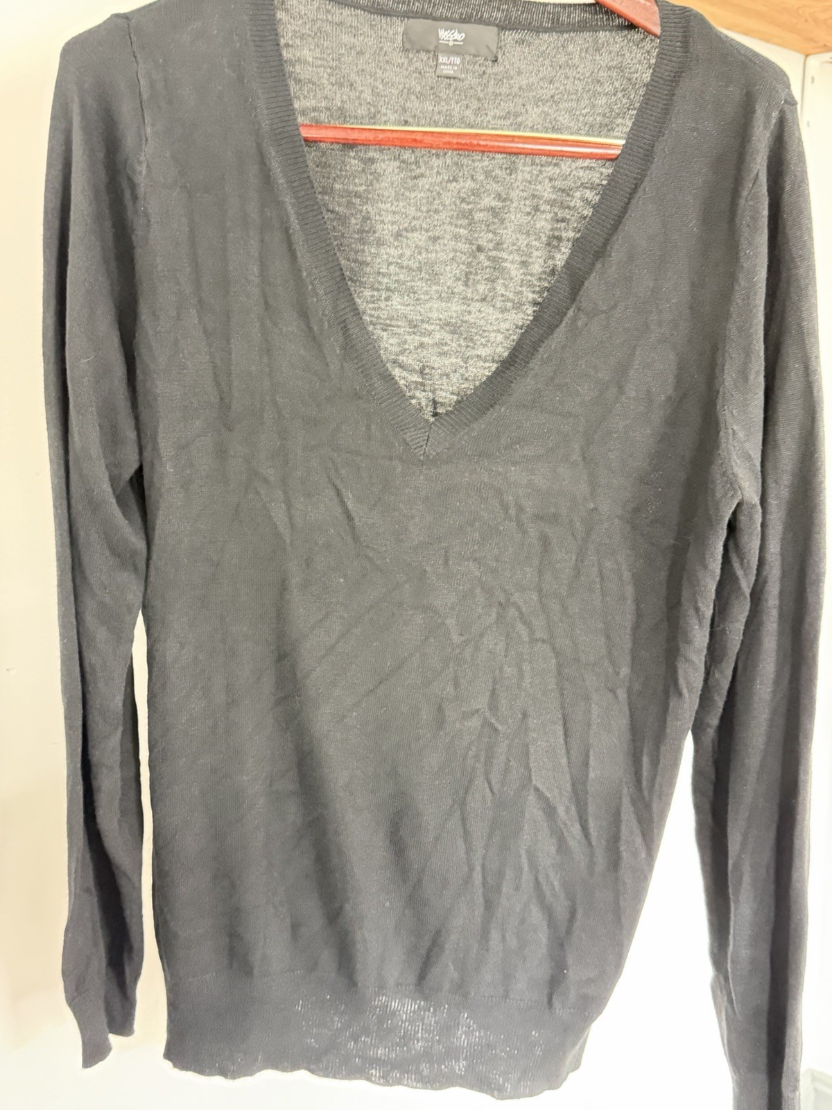 Mossimo Men’s Black Knit V-Neck Pullover Sweater Long Sleeve Solid XXL