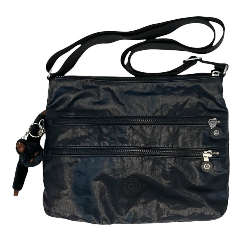 Kipling Crossbody Bag Navy Blue Waxed Canvas Feel 12” X 9” Multiple Zipped