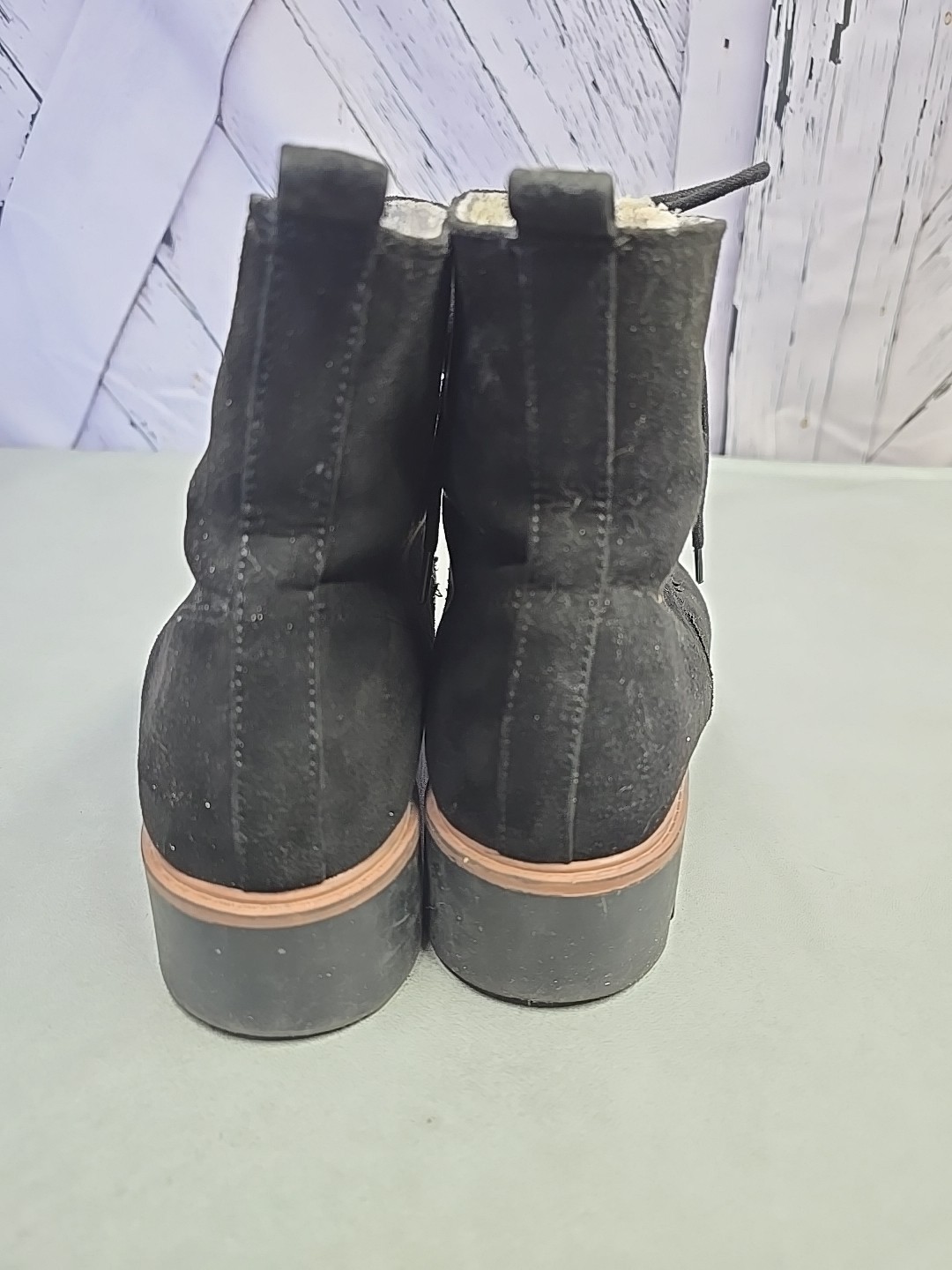 Cliffs Hiking Boots Black Faux Suede Size 9.5 M Wmns Lace Up Rugged Rubber Tread