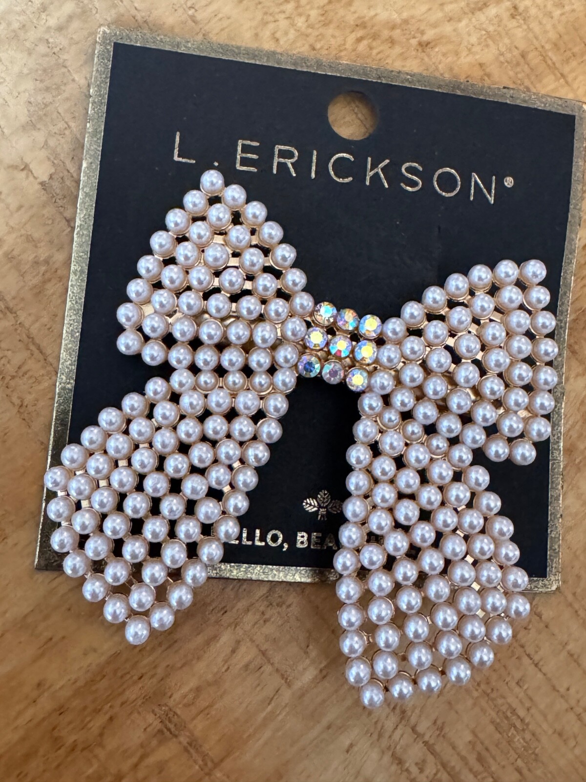 L. Erickson Faux Pearl Bow Rhinestone & Gold-Tone Hair Pinch Clip