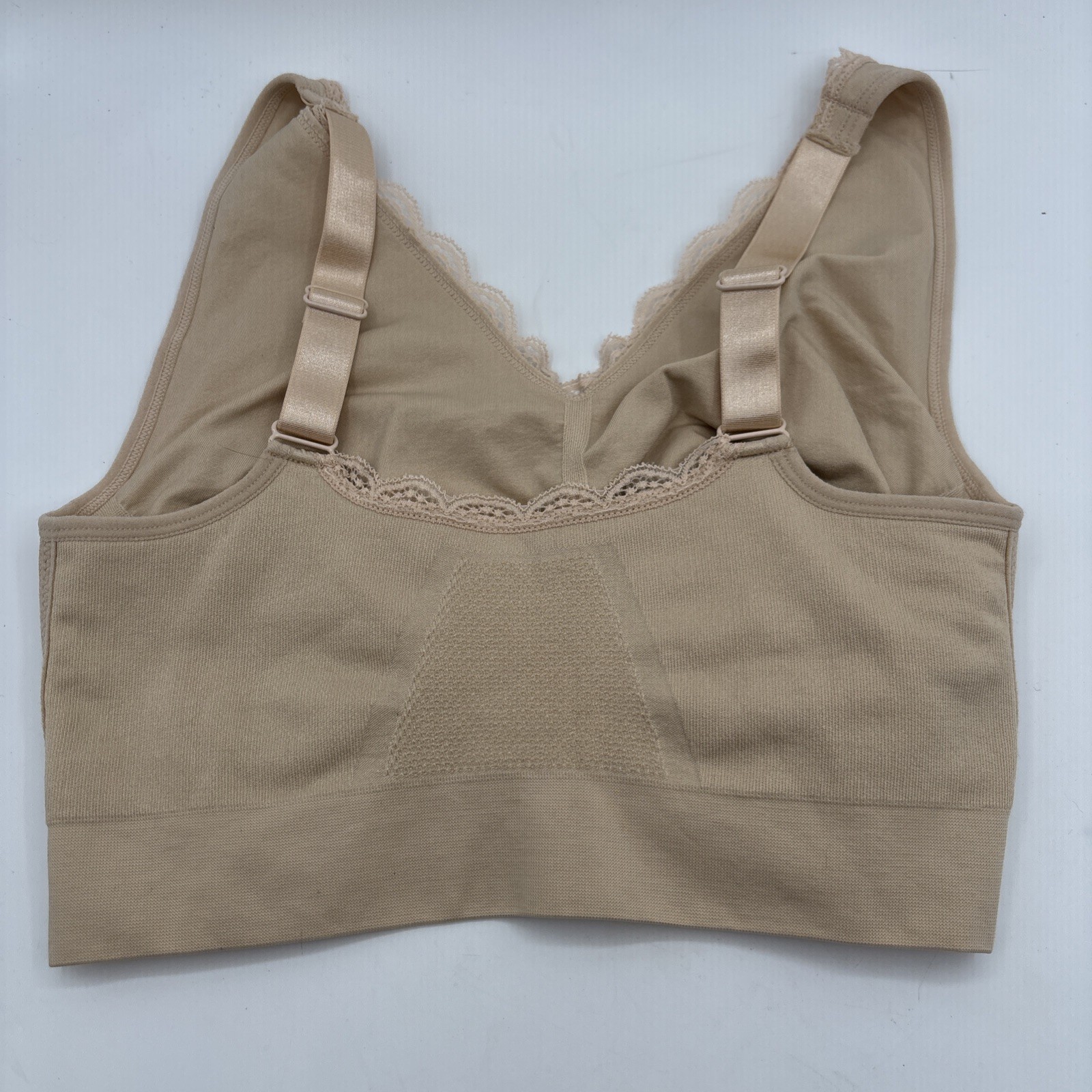 As Seen On Tv Caramia Cara Mia Bra Nude Beige Lace LARGE EUC!