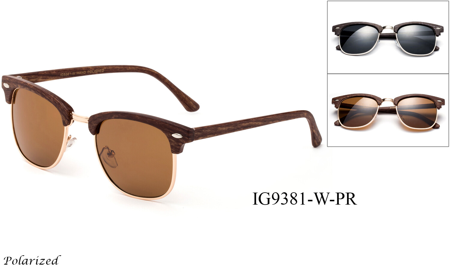 Polarized Sunglasses Horn Rimmed Wood Look Classic Frame Retro Vintage UV 100%