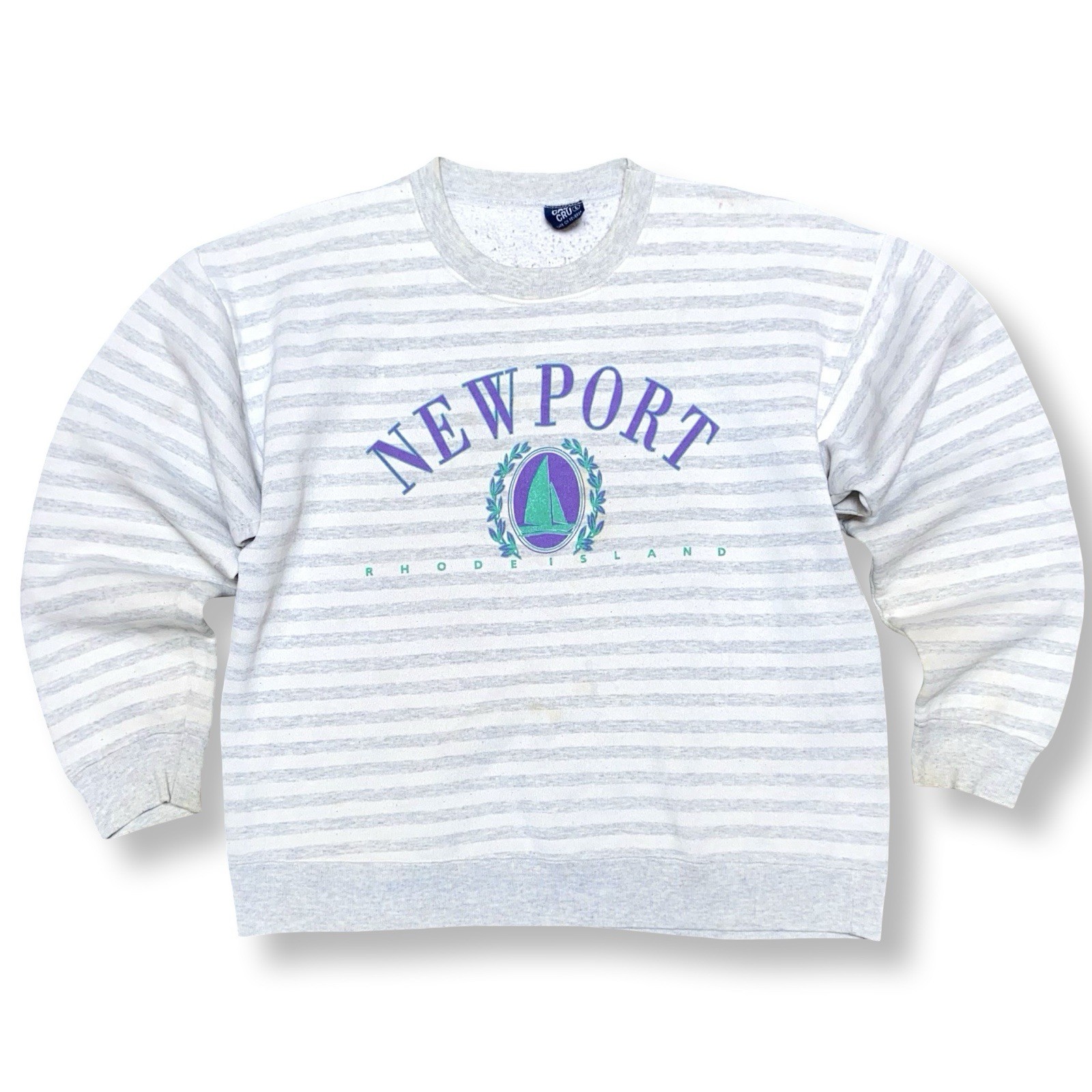Vintage Newport Rhode Island Striped Crewneck Sweatshirt Mens L 80s USA Cal Cru