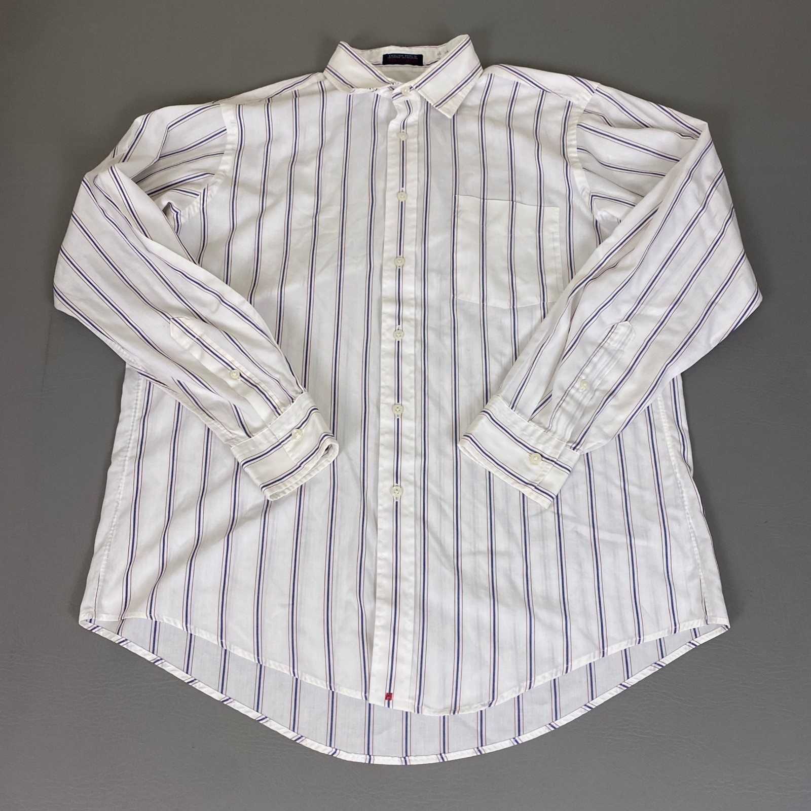 Hathaway Button Down Shirt Men’s 16 34 English Poplin Striped White Blue Red USA