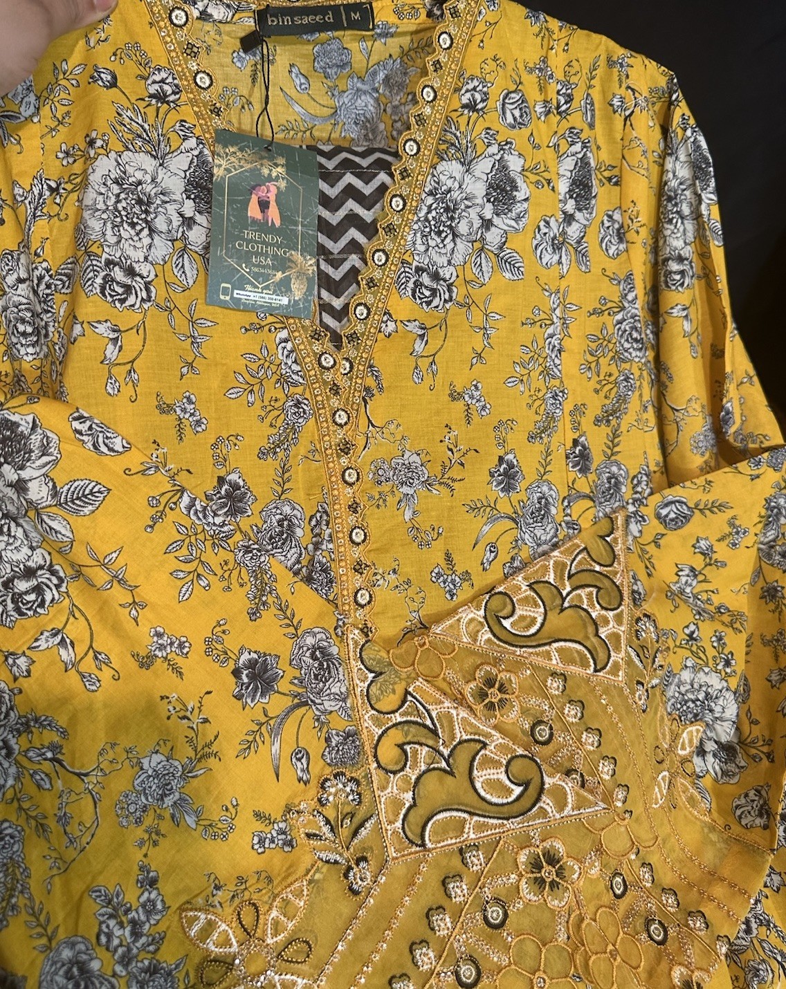 Premium Lawn Cotton 3 Pc Suit-Bin Saeed ,Cut Work Emb- Aline Style-M & L – $44