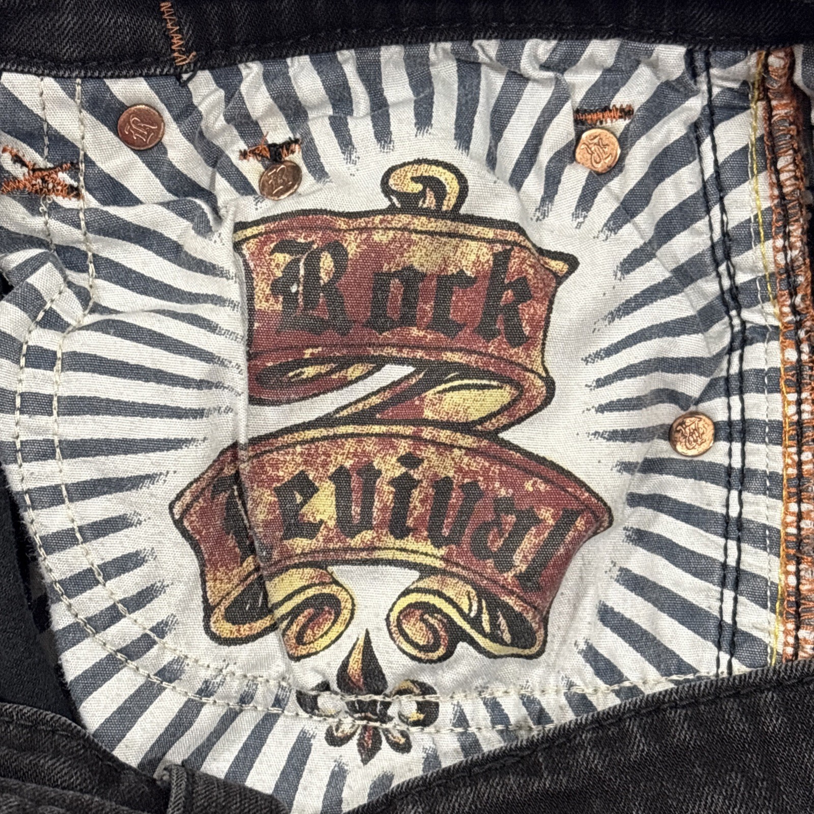 Rock Revival Ryker Jeans Mens 32×30 Slim Straight Black Biker Selvedge EUC Faded