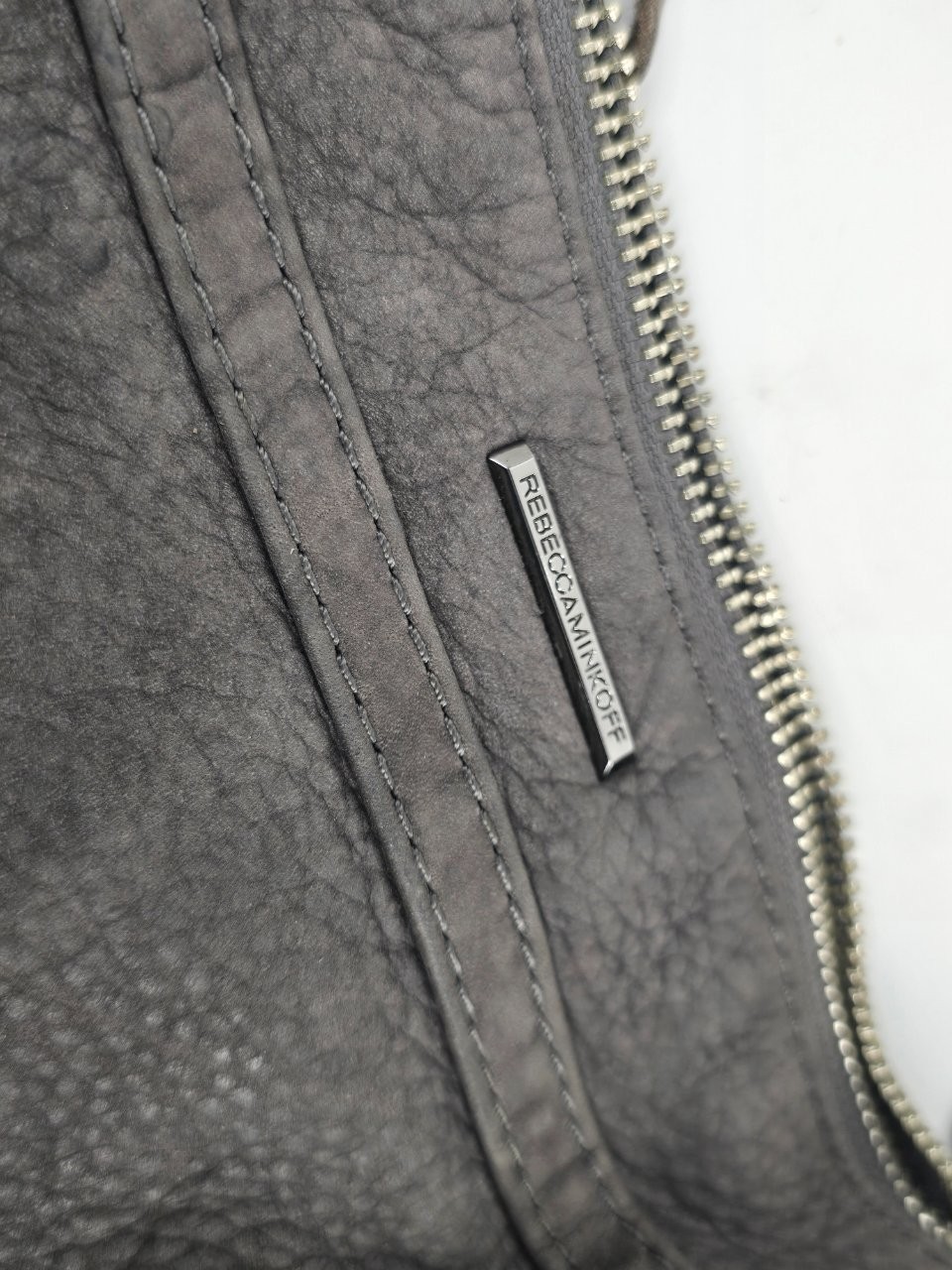 Rebecca Minkoff Mini MAC Crossbody Bag Gray Leather Gunmetal Chain Tassel