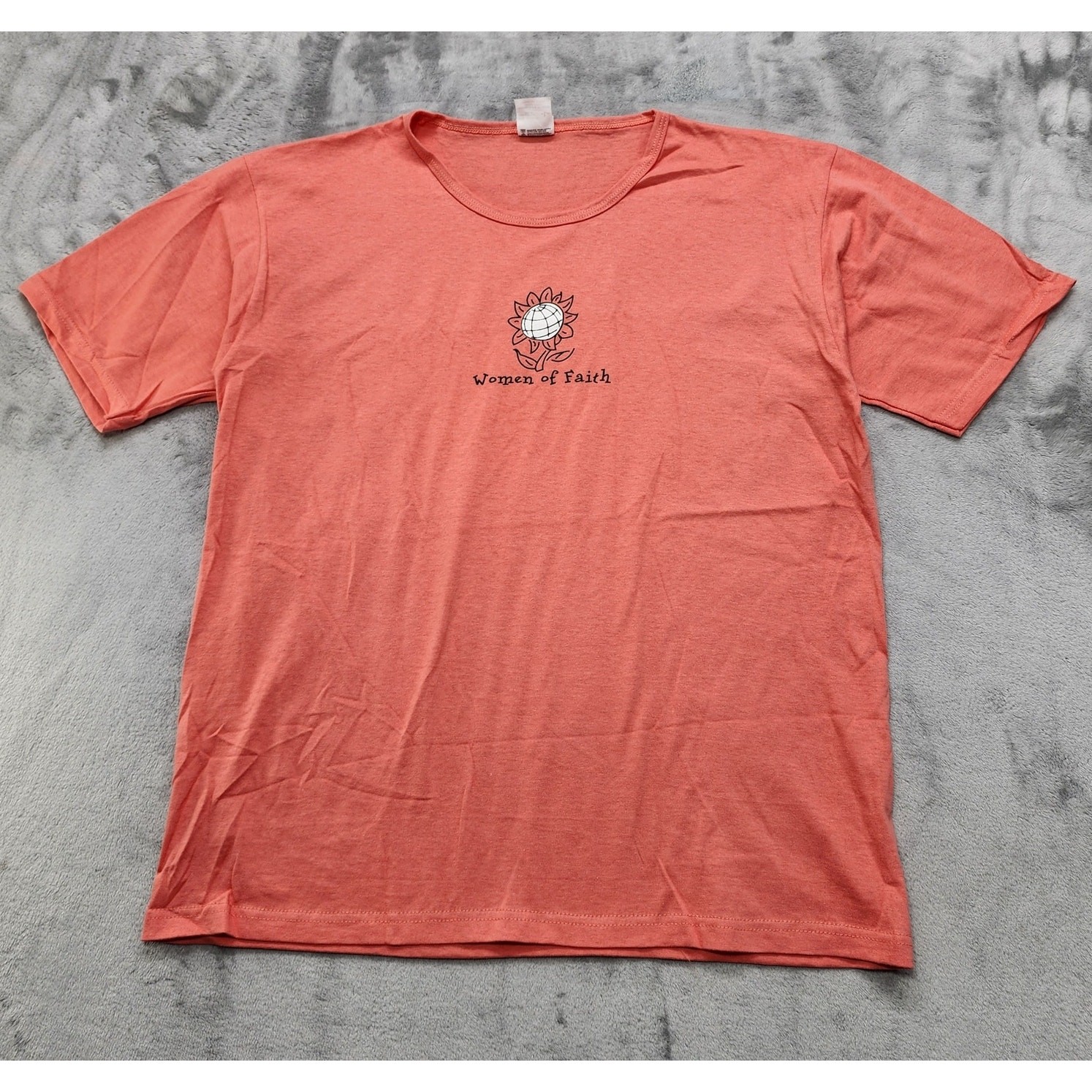 Anvil Top Women L Orange Crew Neck Short Sleeves Women Of Faith Religious Casual