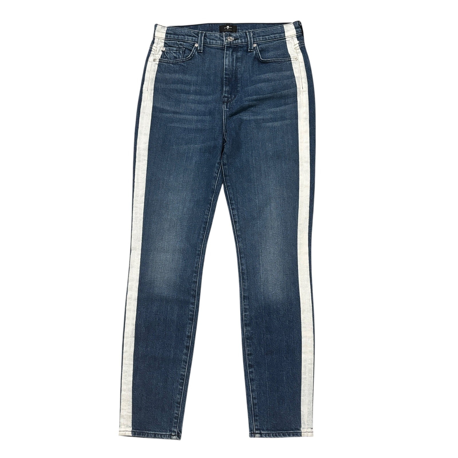 7 For All Mankind Jeans 30 High Waist Skinny Blue White Side Stripes Womens