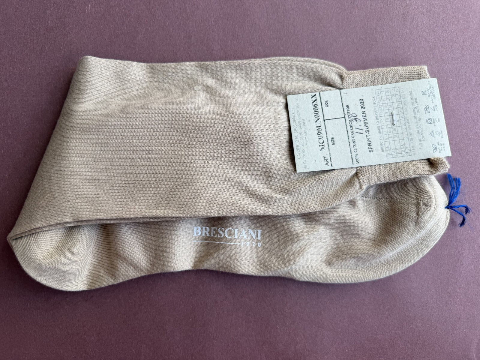 Spring/Summer 2022 Men’s Bresciani Socks NWT Cotton Tan/Cream Solid