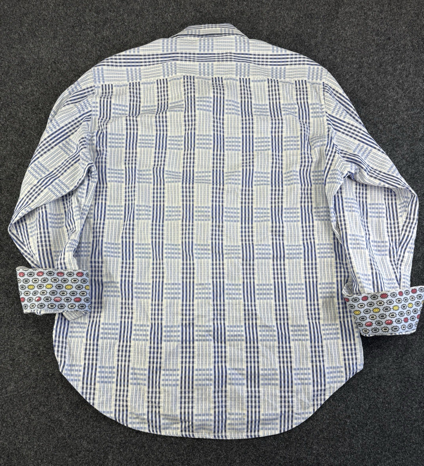 Robert Graham Geo Check Long Sleeve Shirt Blue White Pattern Size Large
