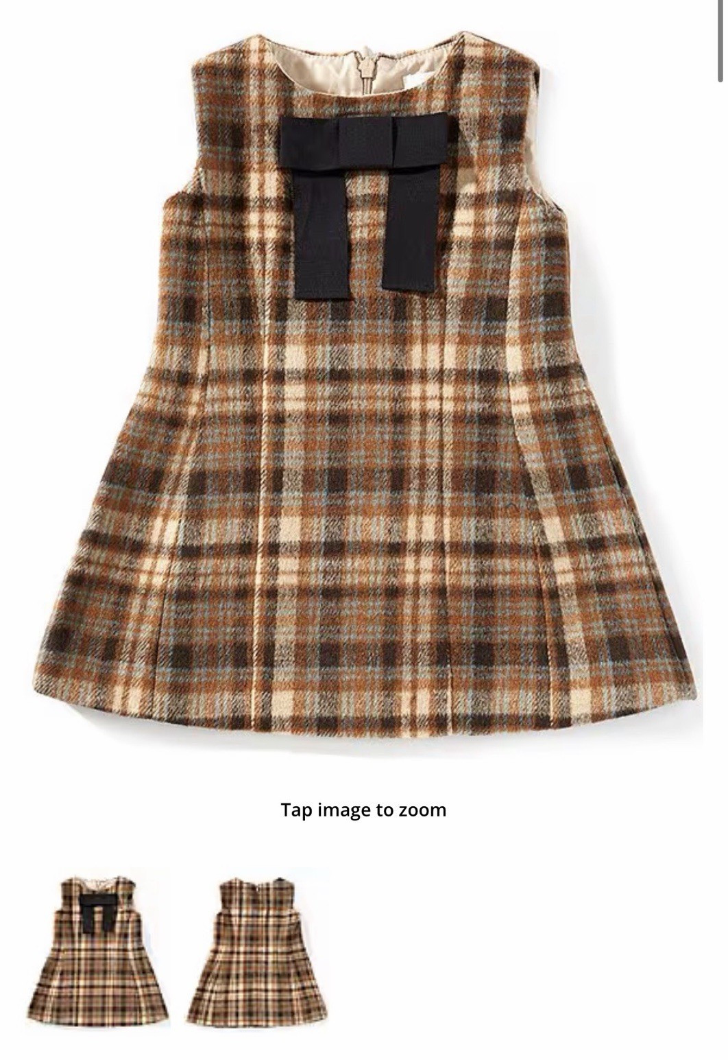A Loves A Girls Size L Brown/Beige/Black/Blue Plaid Sleeveless Bow Zip