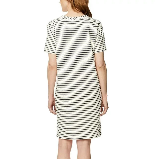 Buffalo Knit Striped Short Sleeve T-shirt Dress ~ Off White / Moss Green ~ Small