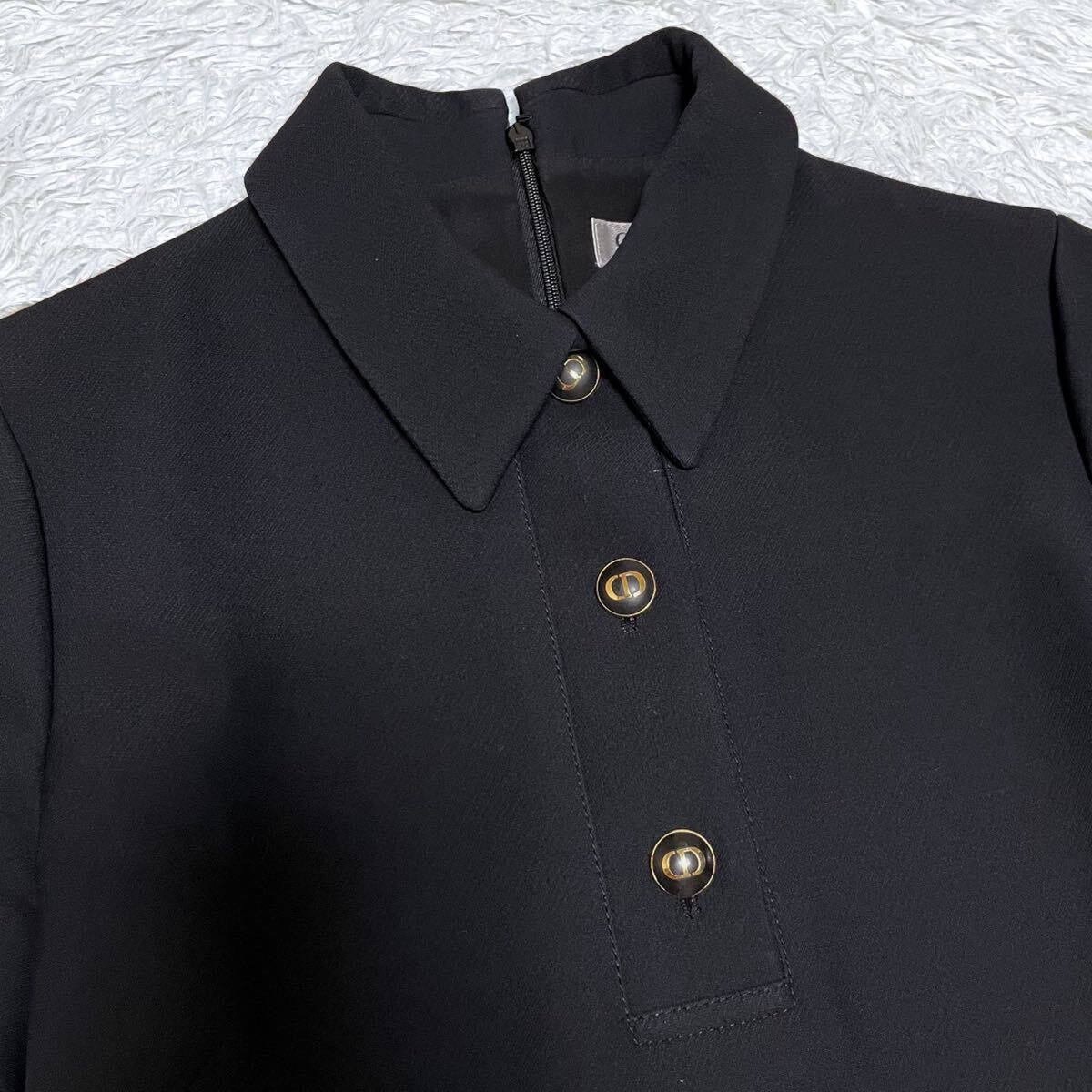 Christian Dior CD Button Wool & Silk Dress A-line Size 34 XS Black