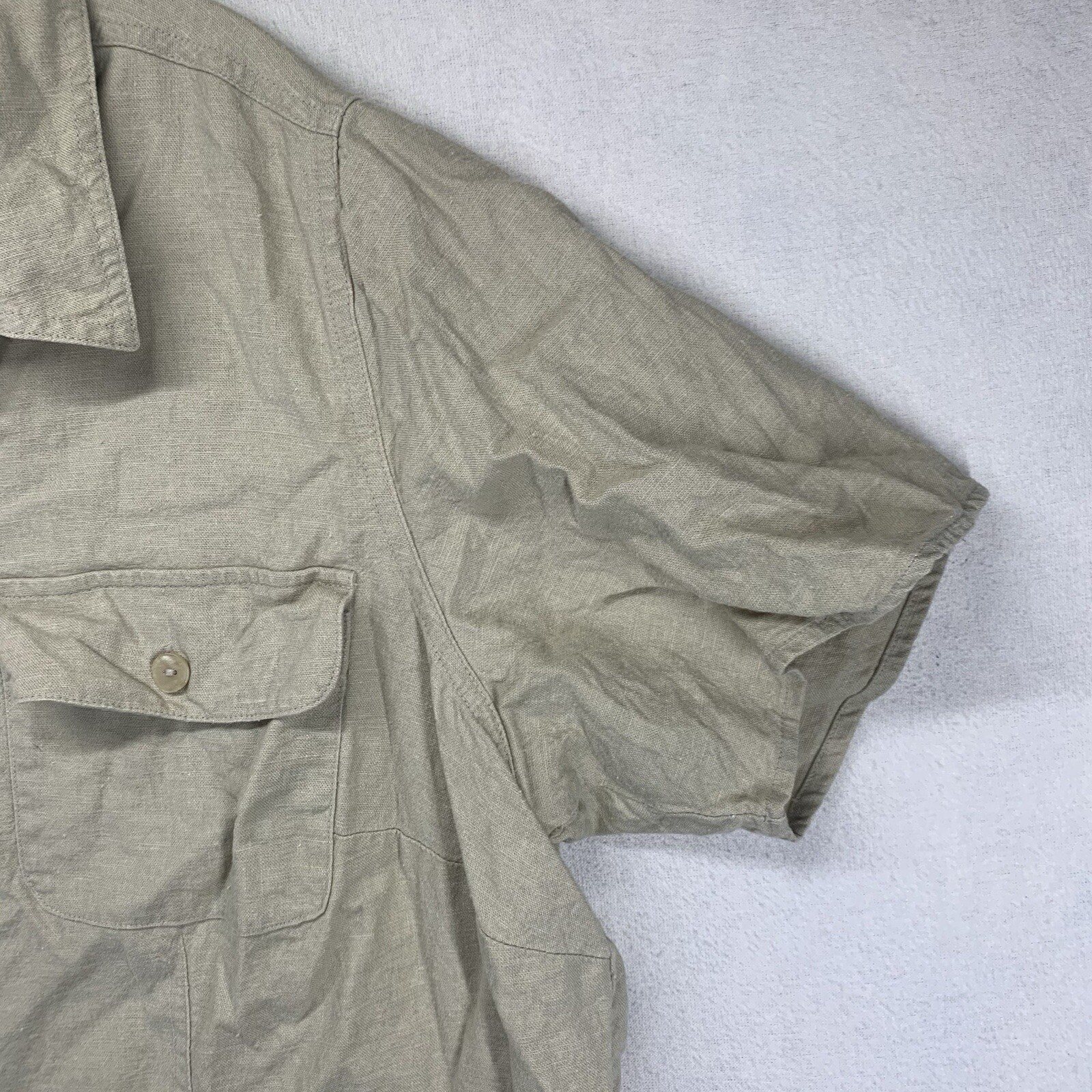 Women’s 16W Button Down Collar Top Linen Cotton Natural Neutral Earthy Pockets