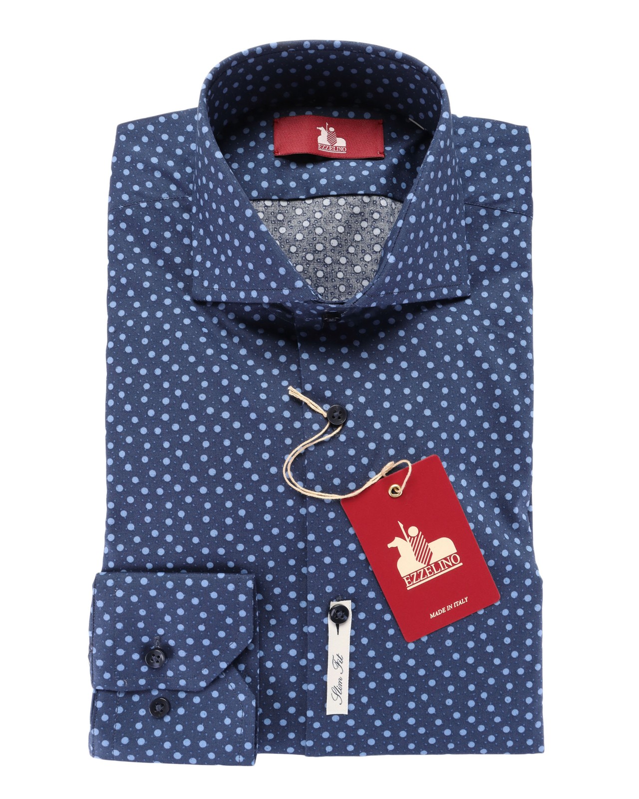 NWT EZZELINO DRESS SHIRT Navy blue stretch cotton Italy M slim fit