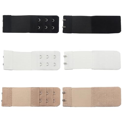 Adjustable Bra Extenders, 2 Hooks, 6 Pack, Assorted Colors | Soft Elastic, Bra