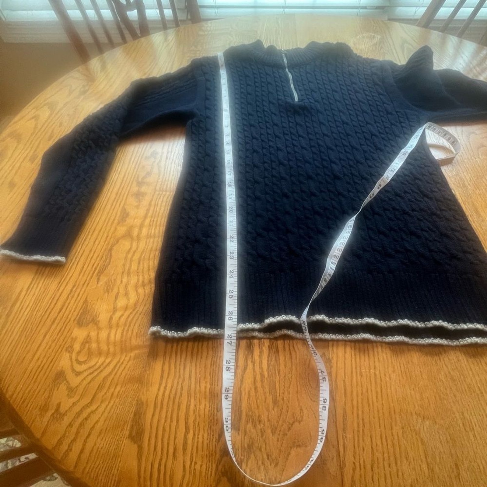 Peregrine Navy Wool Cable Knit Fisherman’s Sweater 1/3 Zip Pullover M