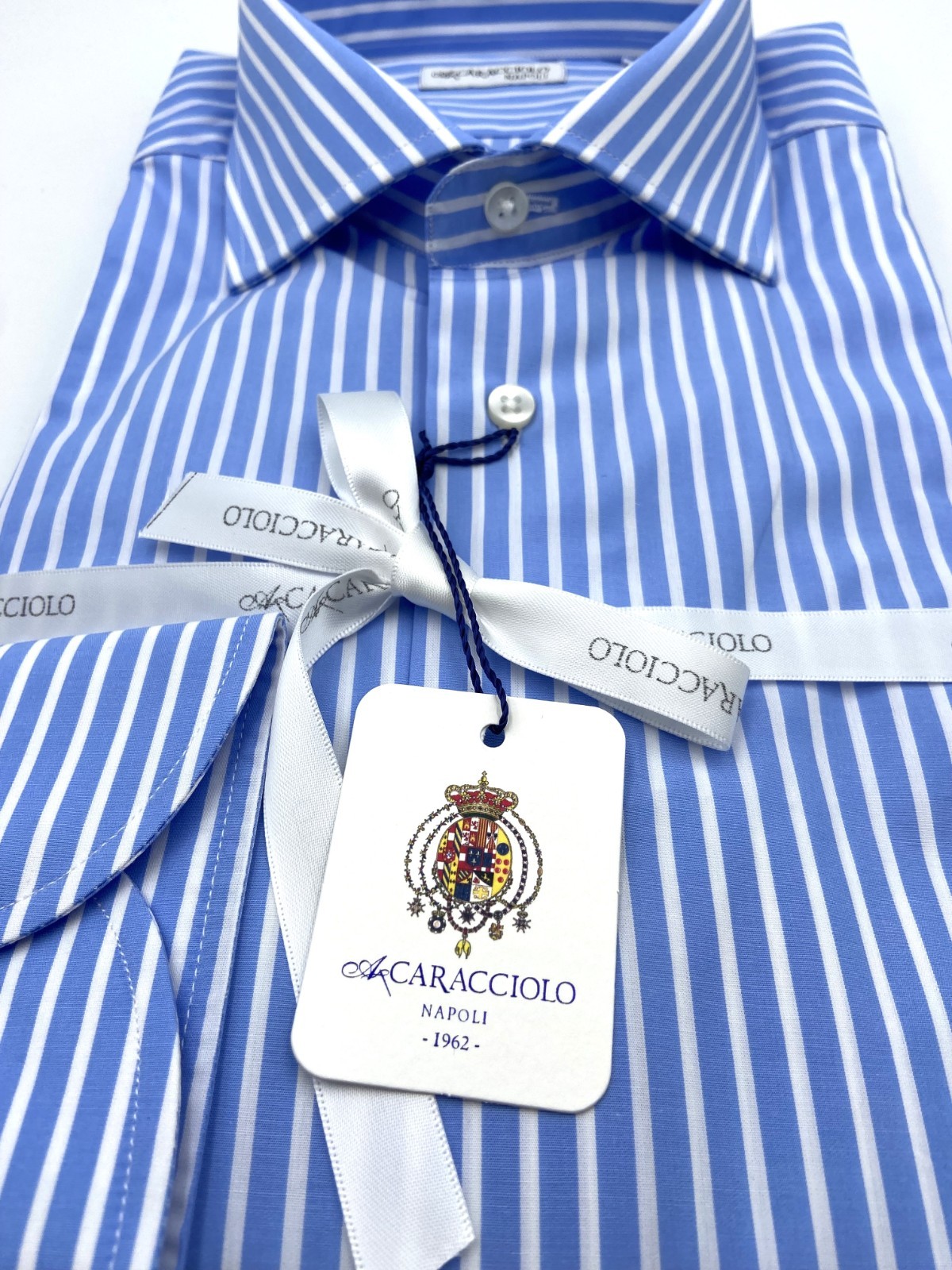 100% Cotton Shirt – Wide Stripes Blue & White | A. Caracciolo