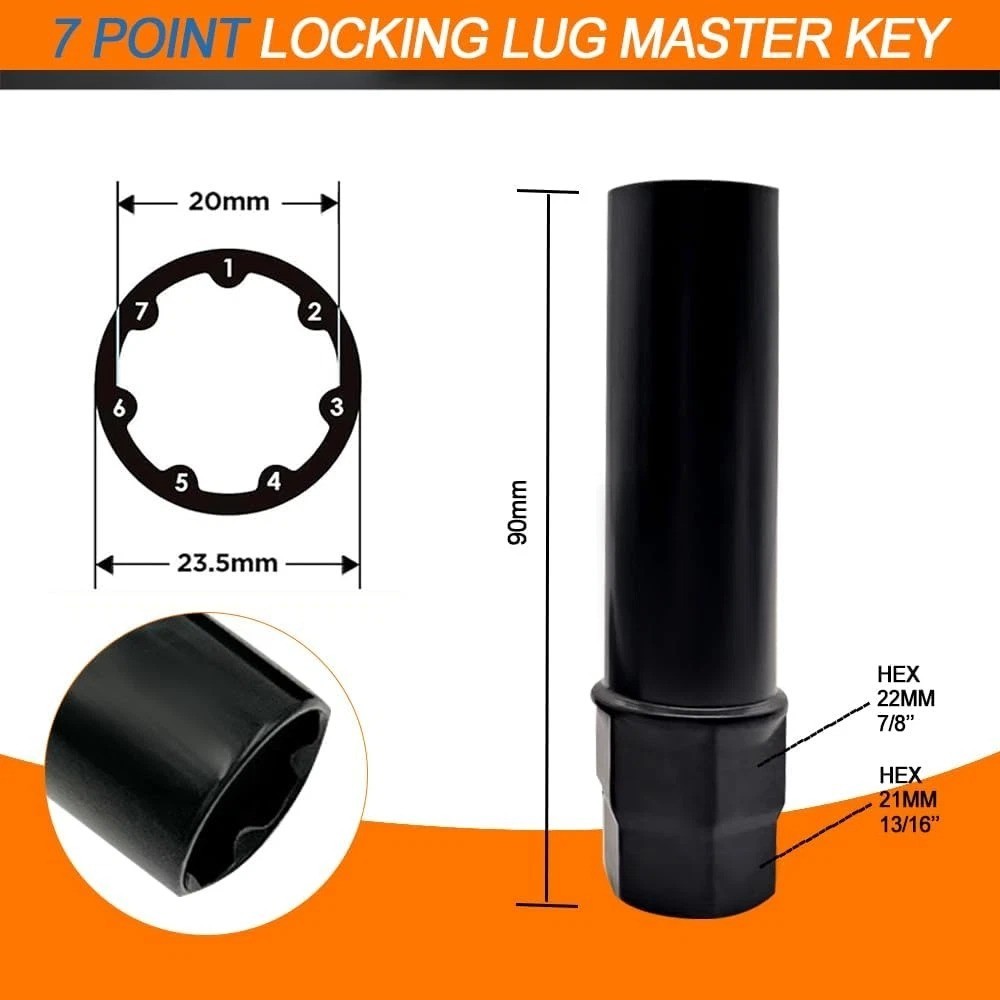 6 & 7 Spline Lug Nut Socket Key Tool – Aftermarket Wheel Lock Tool Kit