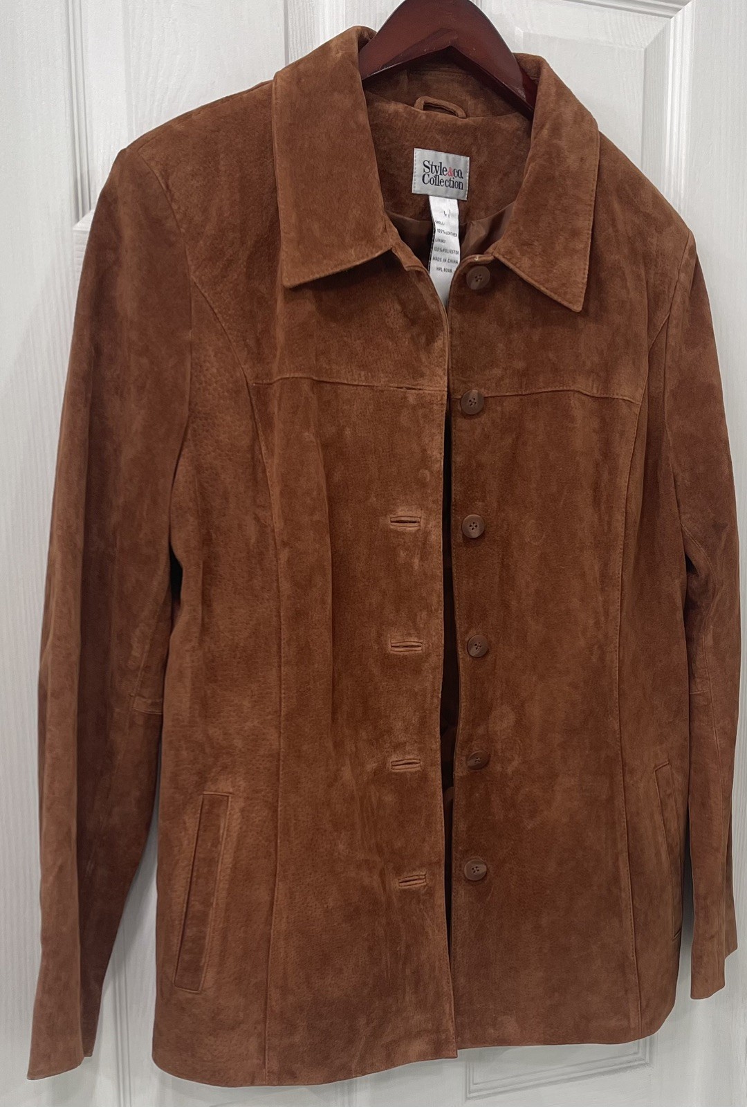 Style & Co. Collection brown 100% leather suede jacket with pockets – size L