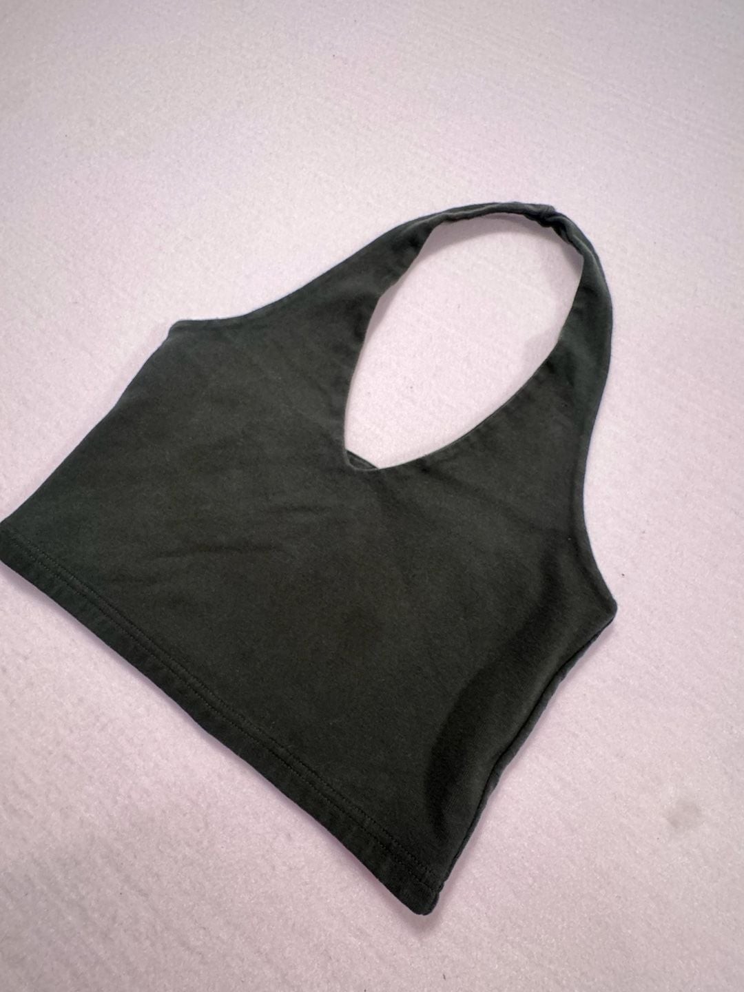 Brandy Melville Alexis Halter Crop Top Dark Green One Size Ribbed Stretch