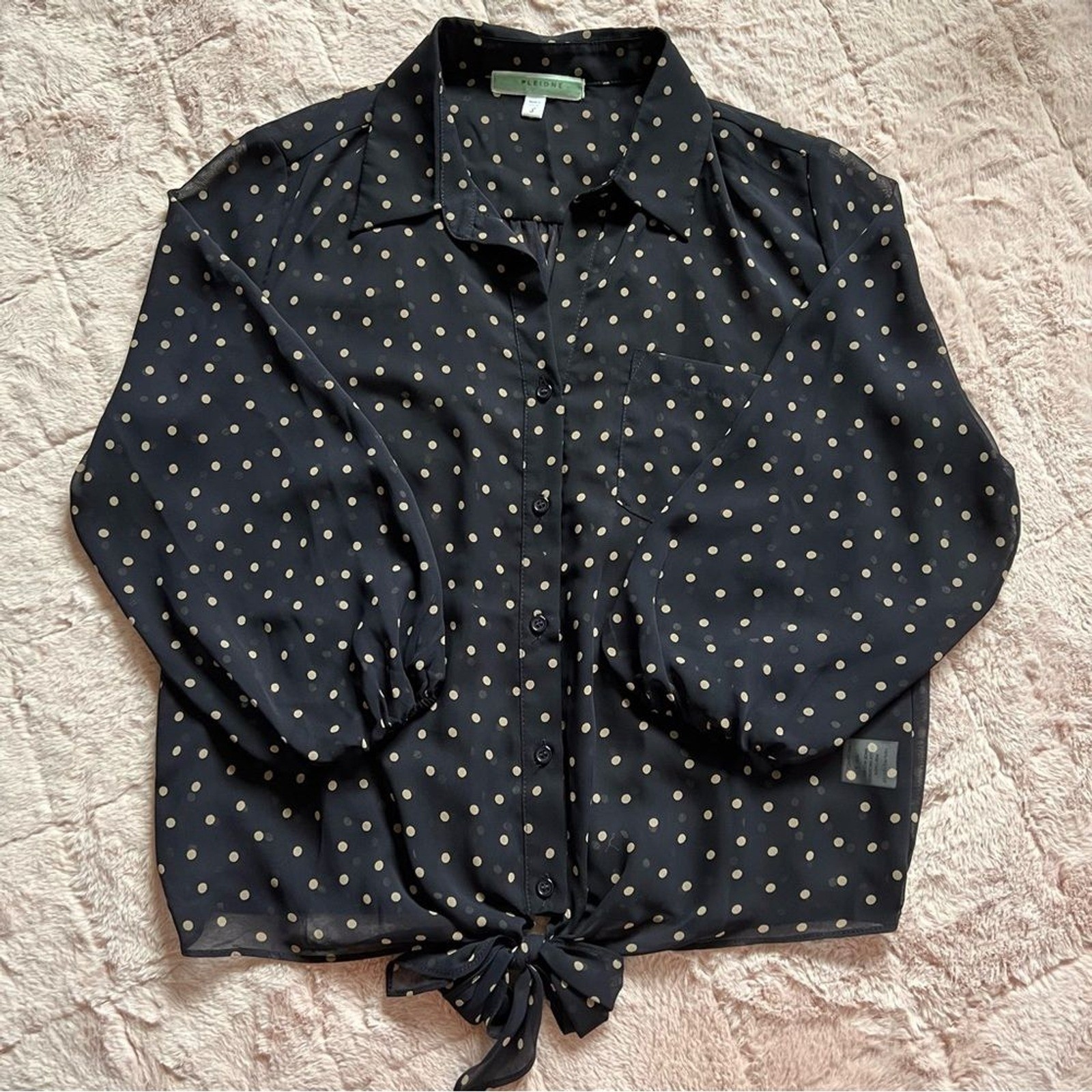 Pleione Sheer Polka Dot Blouse Preppy Minimalist Capsule Cottage Size S