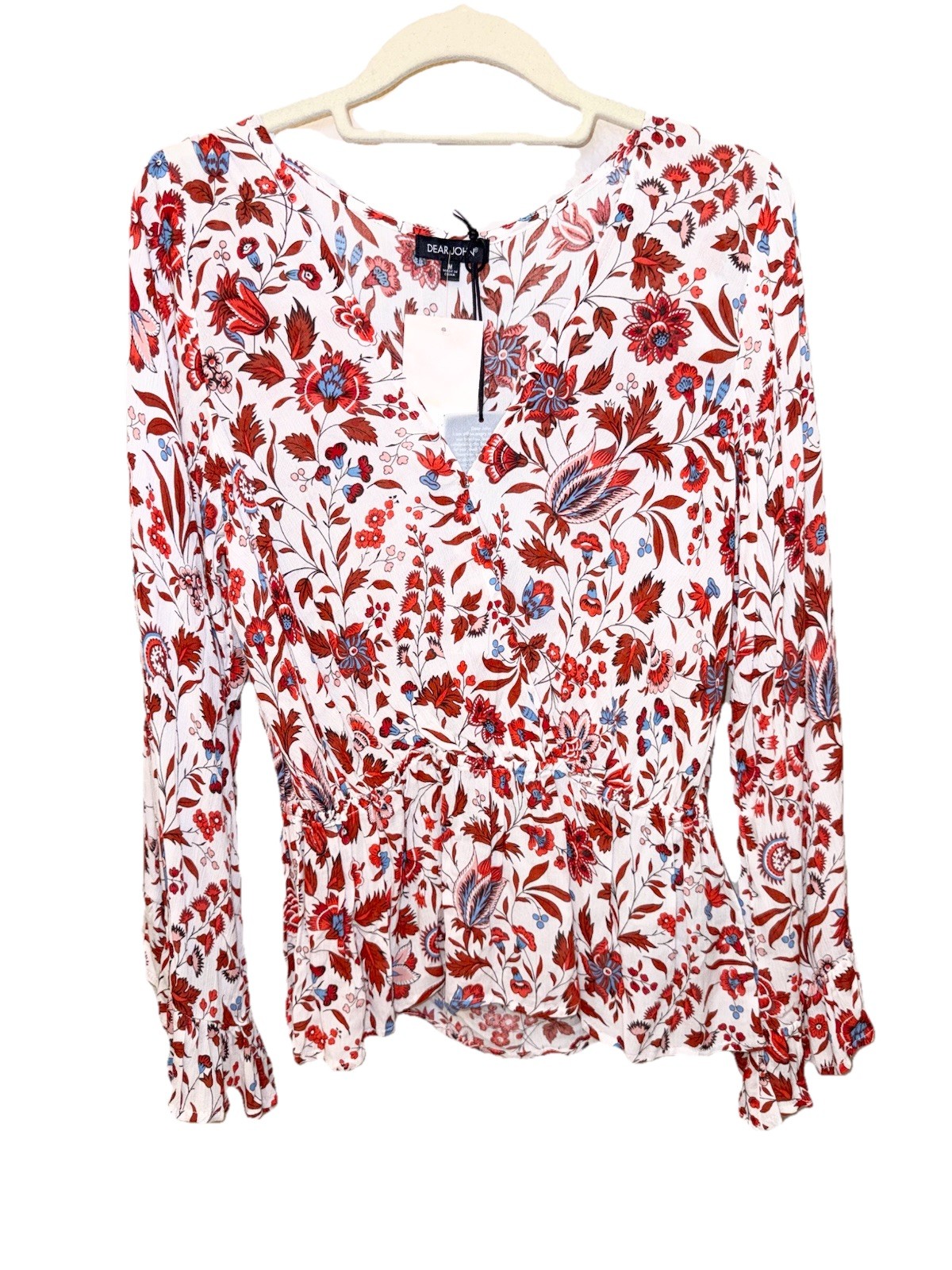 NWT Dear John MEDIUM Boho Floral Blouse Bell Sleeve Ruffle Top Peasant Romantic