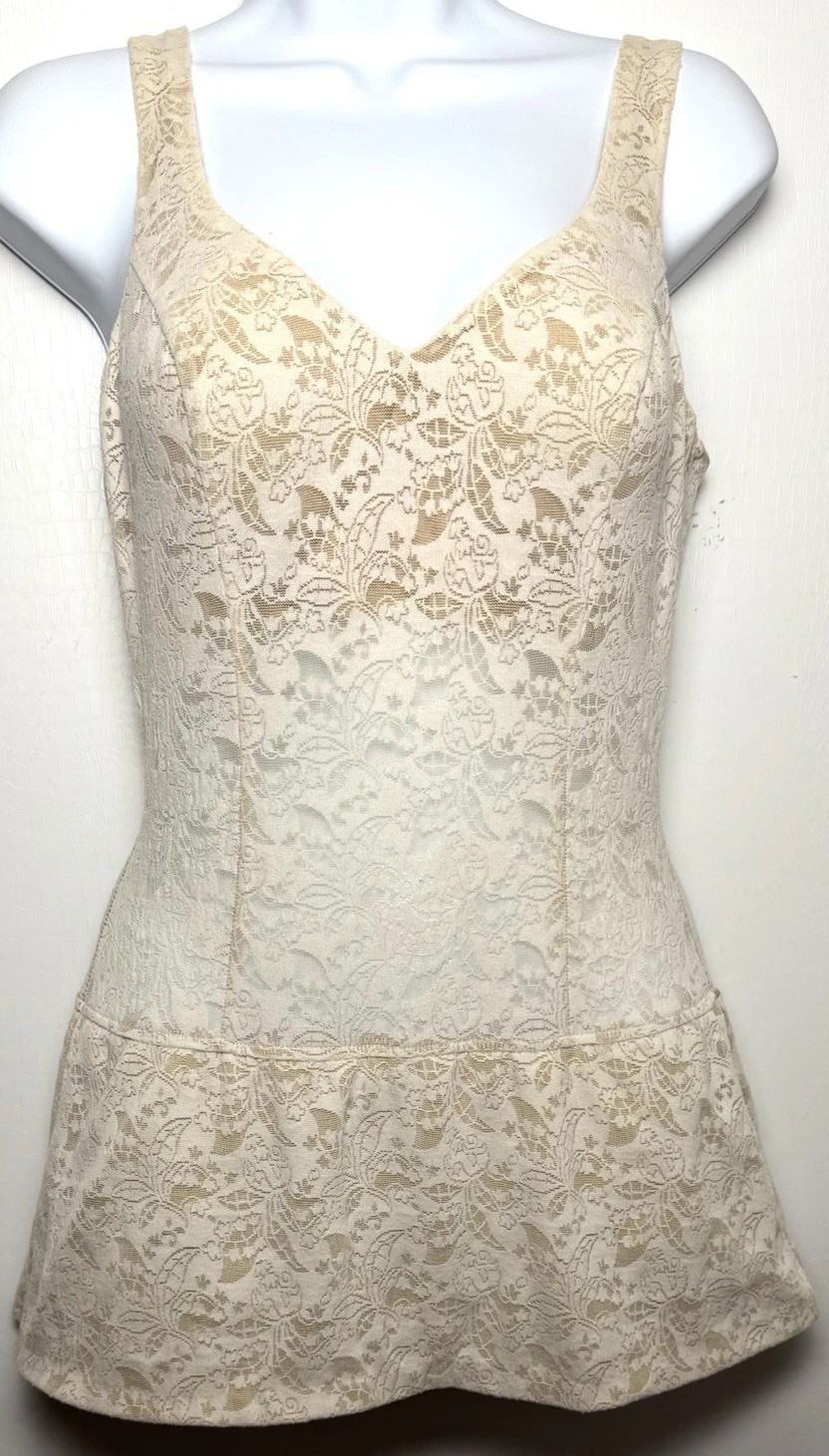 Vtg 50s Rose Marie Reid Ivory Lace Swimsuit Dress Sheer Waist Bombshell Pinup