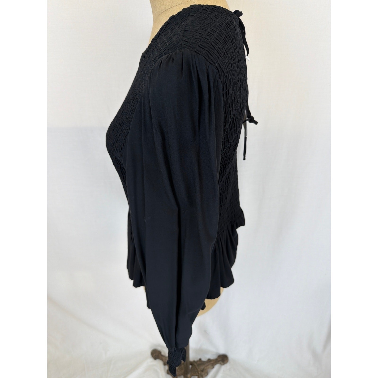 NWT Dear John Black 100% Rayon Top XL #0401 Smocked