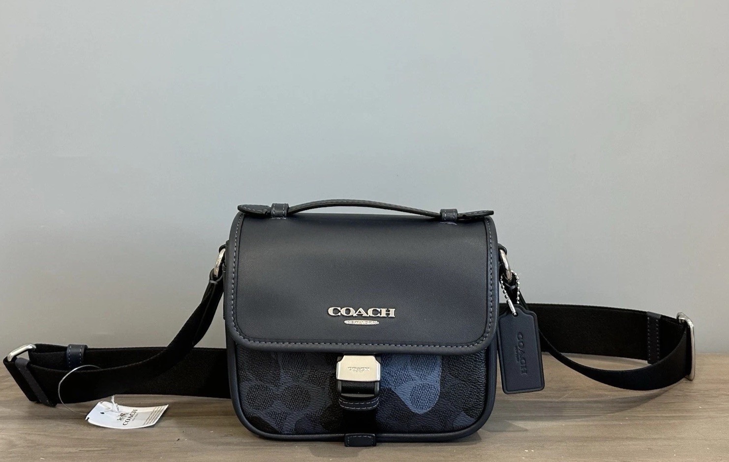 COACH Racer Crossbody Bag In Signature Camo Print CDC15 Silver/Blue Multi