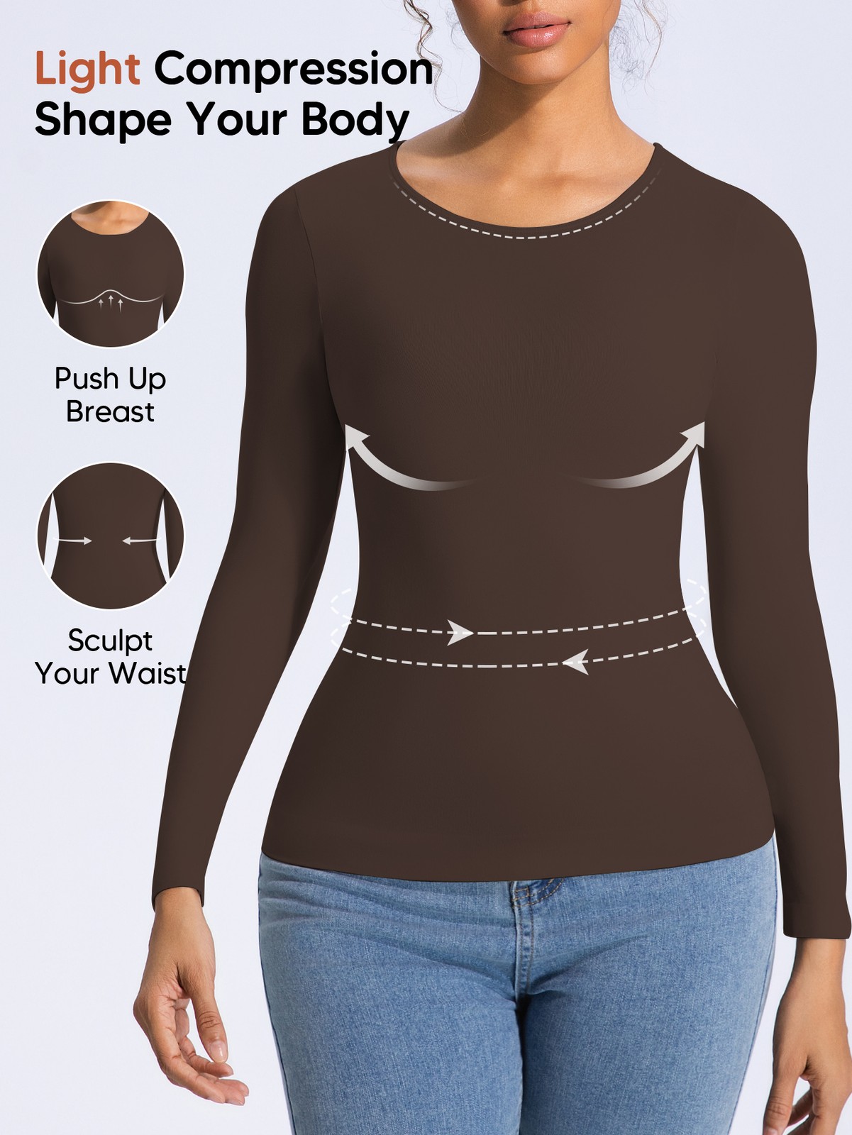 Women’s Long Sleeve Light Compression Shapewear – Seamless Waist Sculpting Top