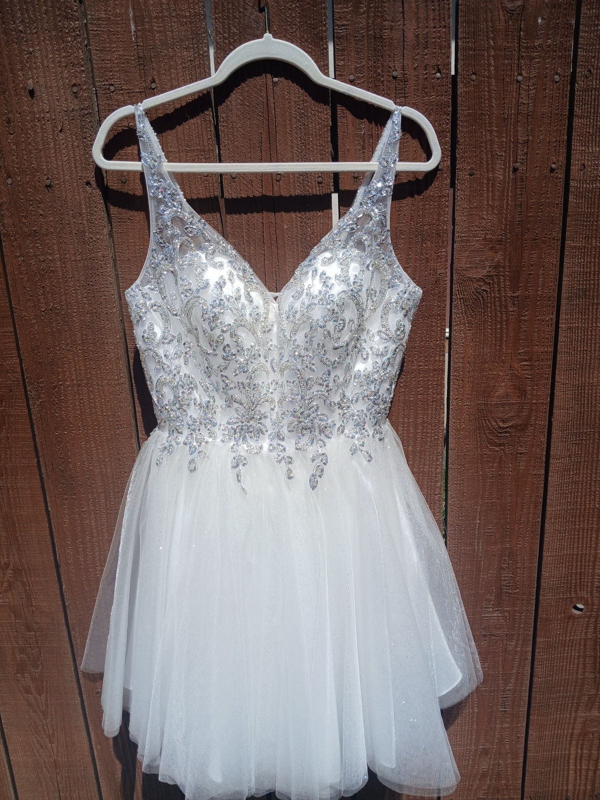 Ladivine Cinderella Divine White Silver Sequin Homecoming Dress Corset Back (L)