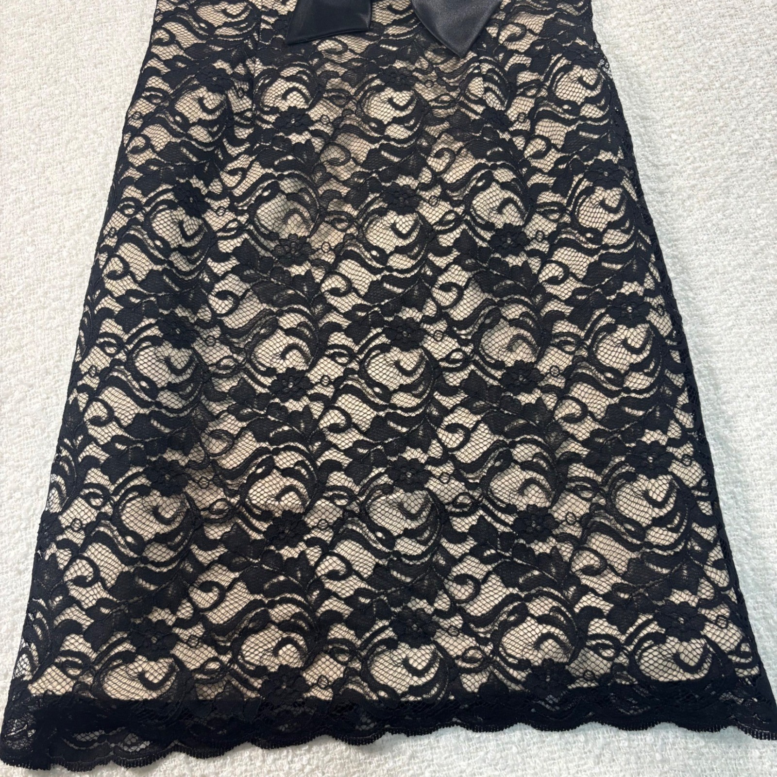 white house black market lace bow black beige dress y2k coquette chic goth 00s