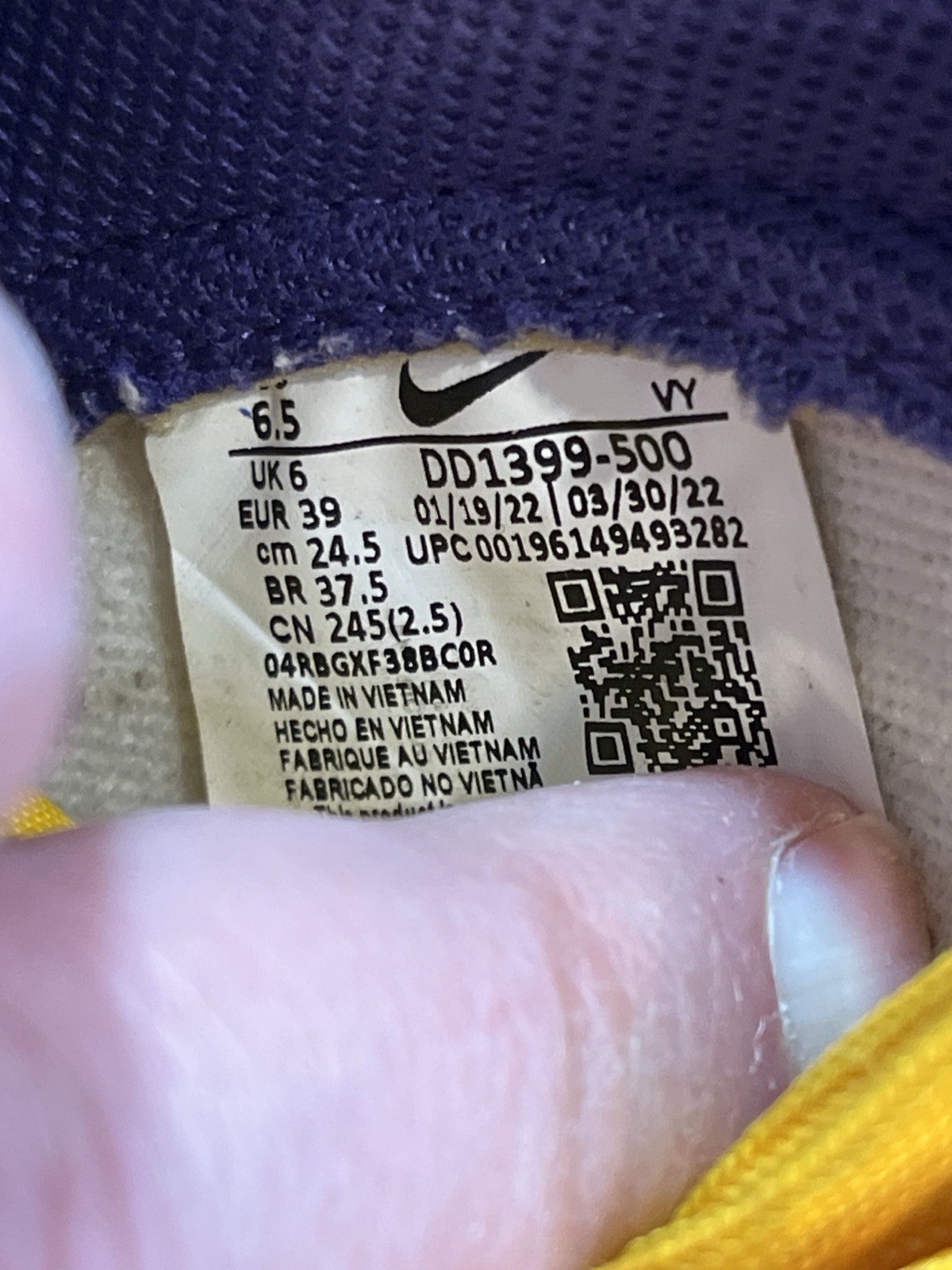 Nike Dunk High Lakers Court Purple Varsity Maize DD1399-500 Men 6.5 Women 8
