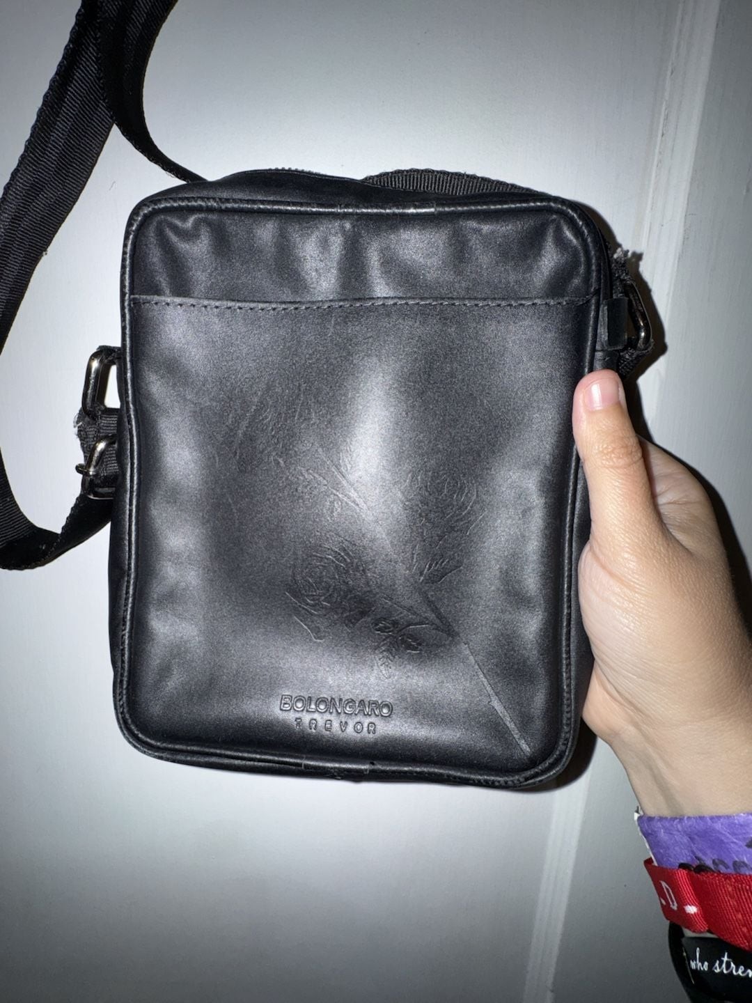 Bolongaro Trevor Leather Rose Embossed Crossbody Flight Bag